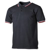 Poloshirt,  schwarz,  rot-weißeStreifen,  mit Knopfleiste
