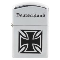 Benzin-Sturmfeuerzeug,  chrompoliert,  „Deutschland“,  unbef.