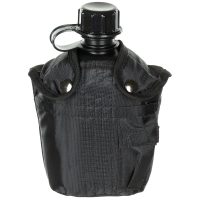 US Plastikfeldflasche,  1 l, Hülle,  schwarz,  BPA-frei