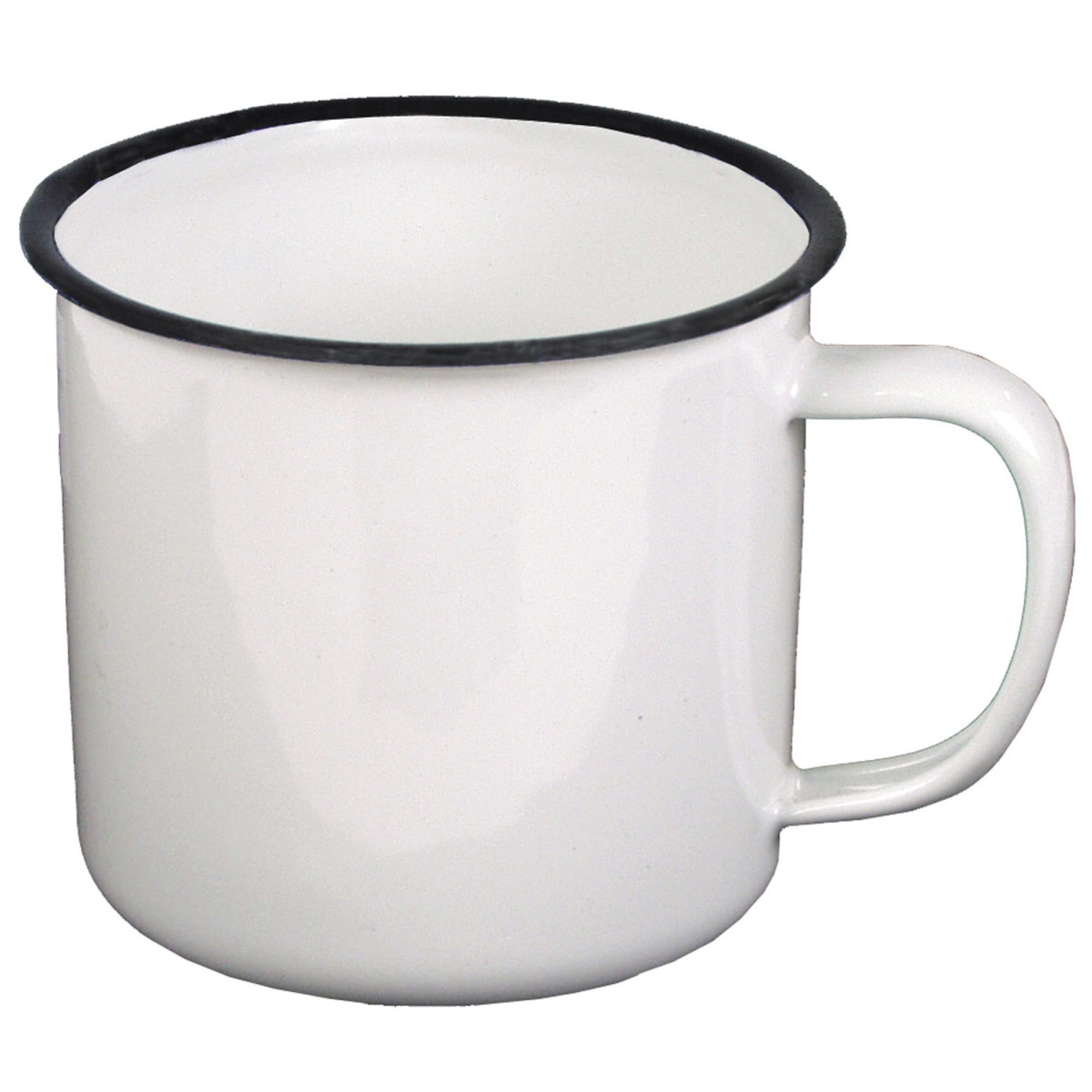 Emaille-Tasse,  weiß-schwarz, ca. 350 ml