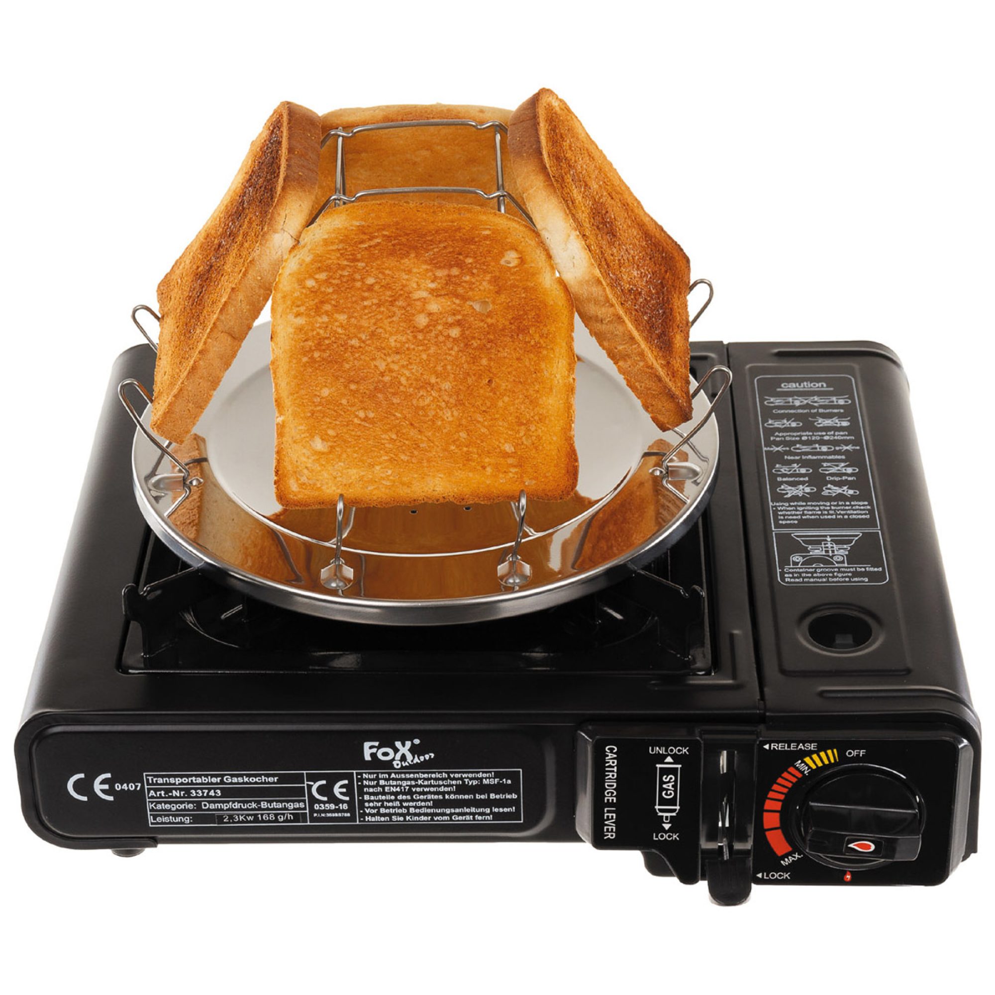 Campingtoaster,  klappbar, für 4 Scheiben,  mit Zange