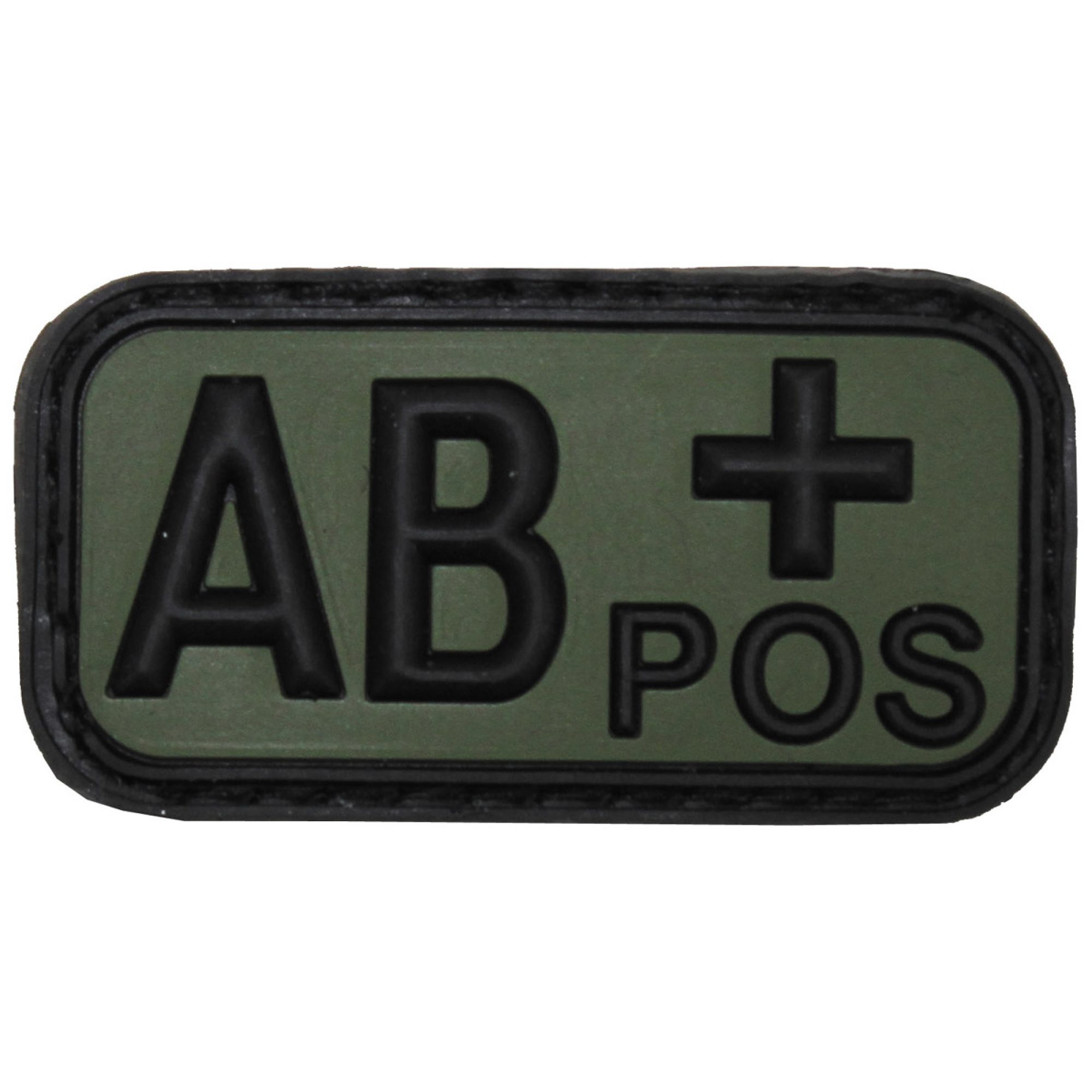 Klettabzeichen,  schwarz-oliv, Blutgruppe „AB POS“,  3D