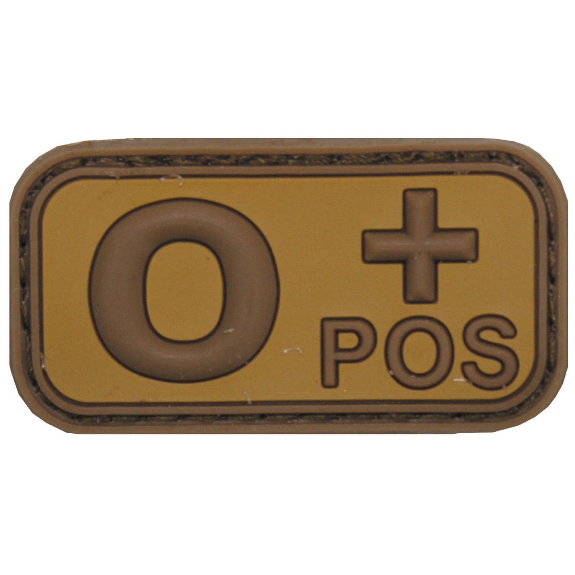 Klettabzeichen,  braun-khaki, Blutgruppe „O POS“,  3D