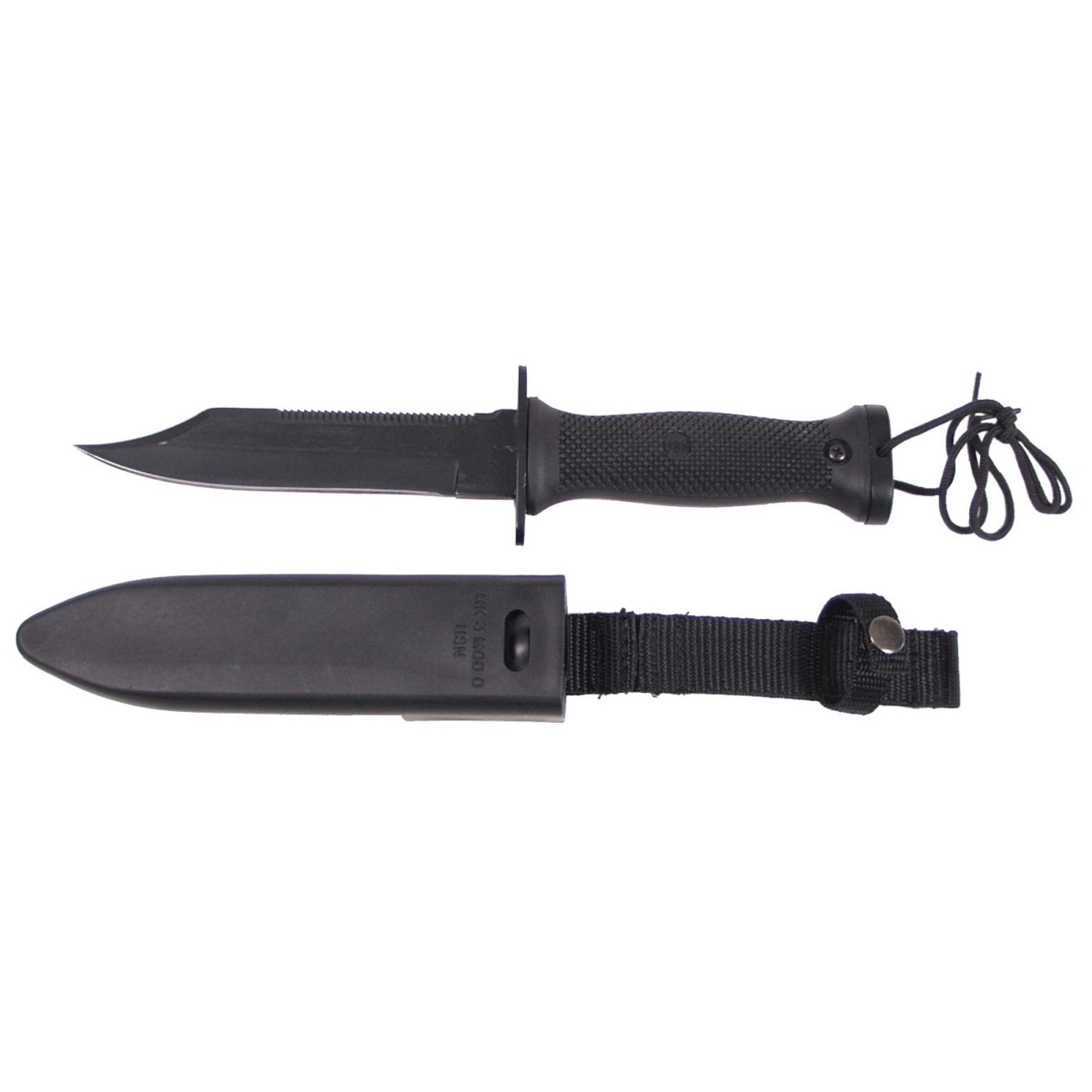 Überlebensmesser MK3,  schwarz, Kunststoffgriff,  Scheide