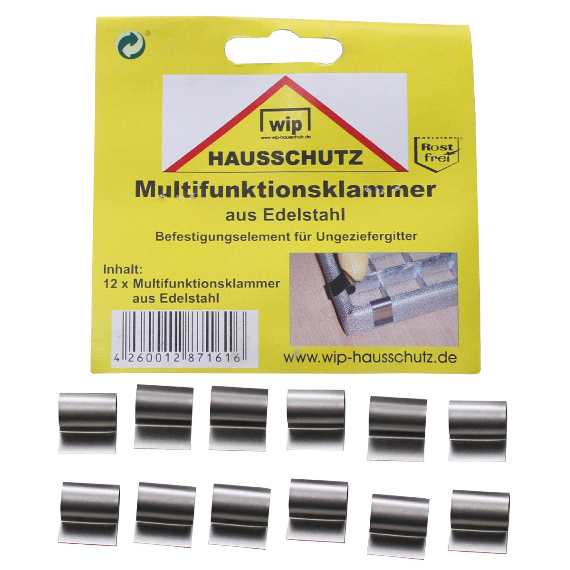 Multifunktionklammer,  "Wip", Edelstahl,  12-er Pack