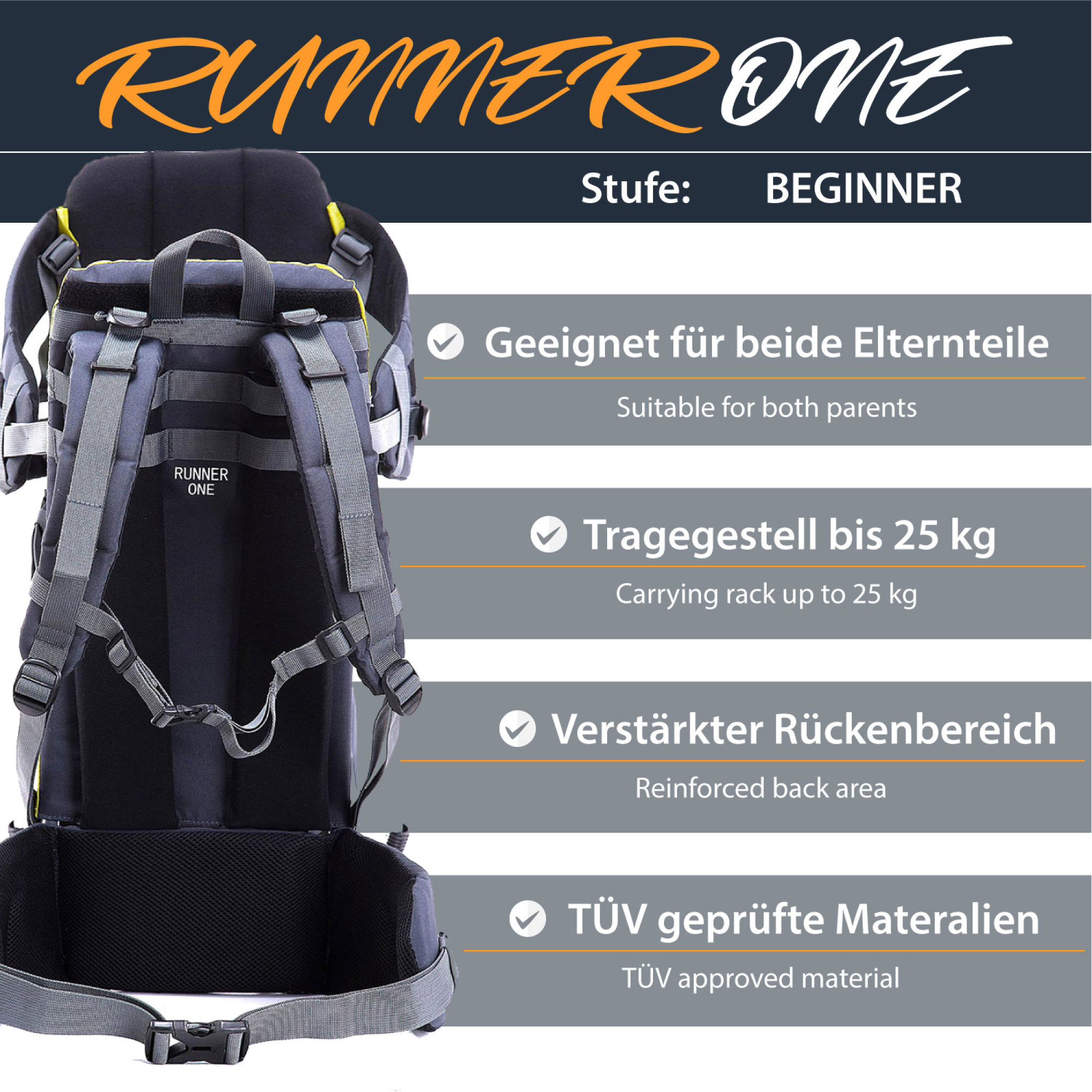 MONTIS RUNNER ONE Rückentrage, Kindertrage, bis 25kg, gelb – Bild 2