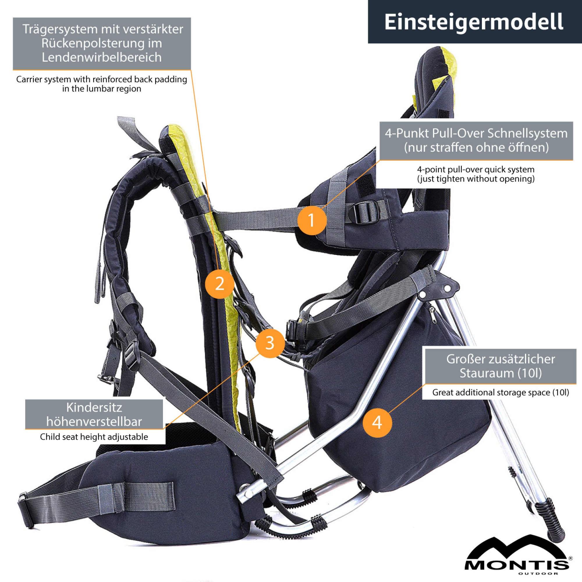 MONTIS RUNNER ONE Rückentrage, Kindertrage, bis 25kg, gelb – Bild 4