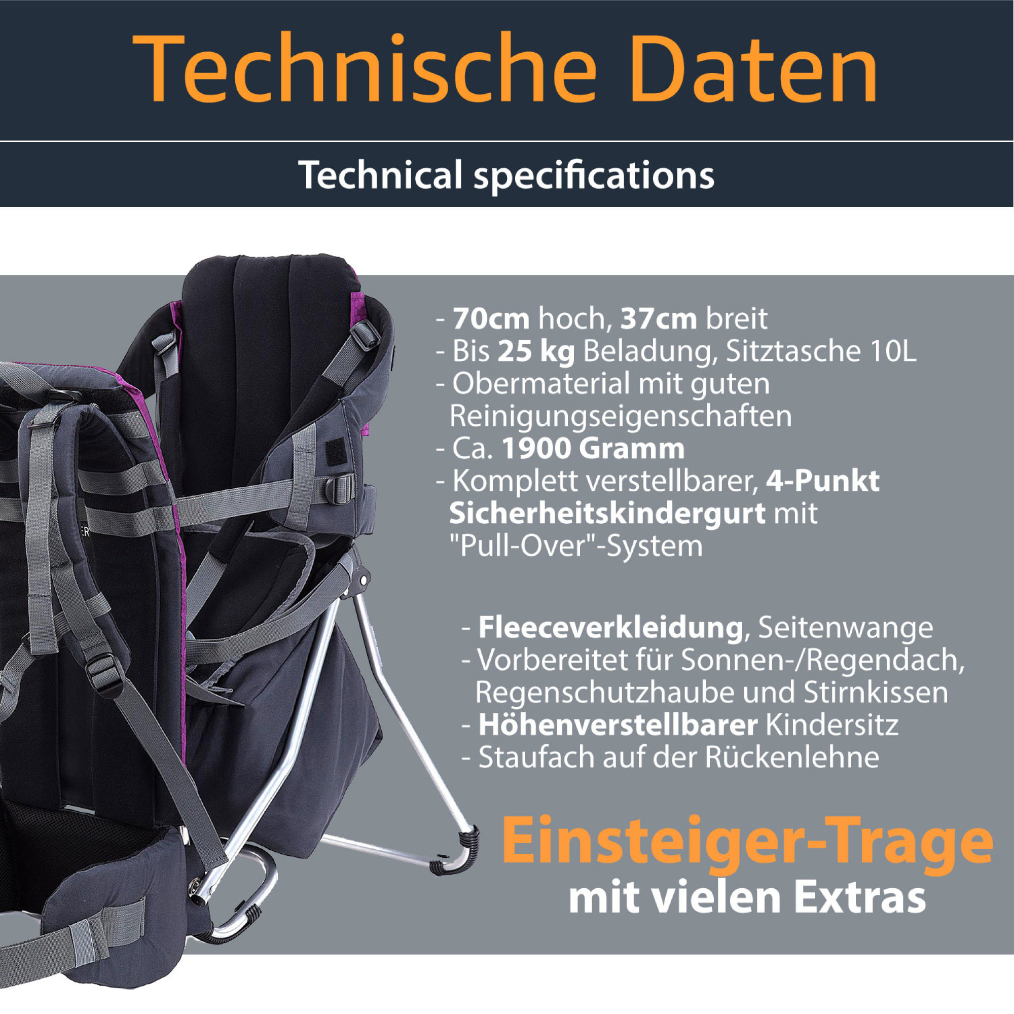 MONTIS RUNNER ONE Rückentrage, Kindertrage, bis 25kg, violett