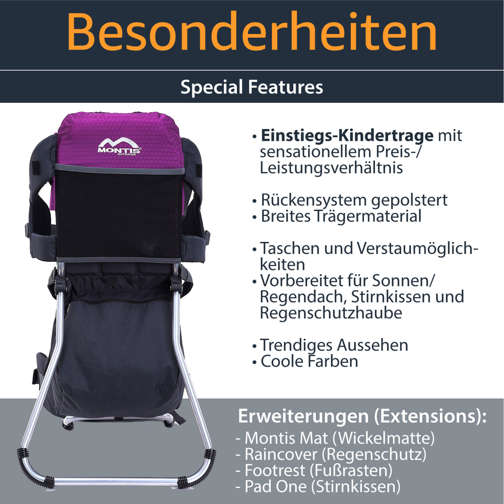 MONTIS RUNNER ONE Rückentrage, Kindertrage, bis 25kg, violett