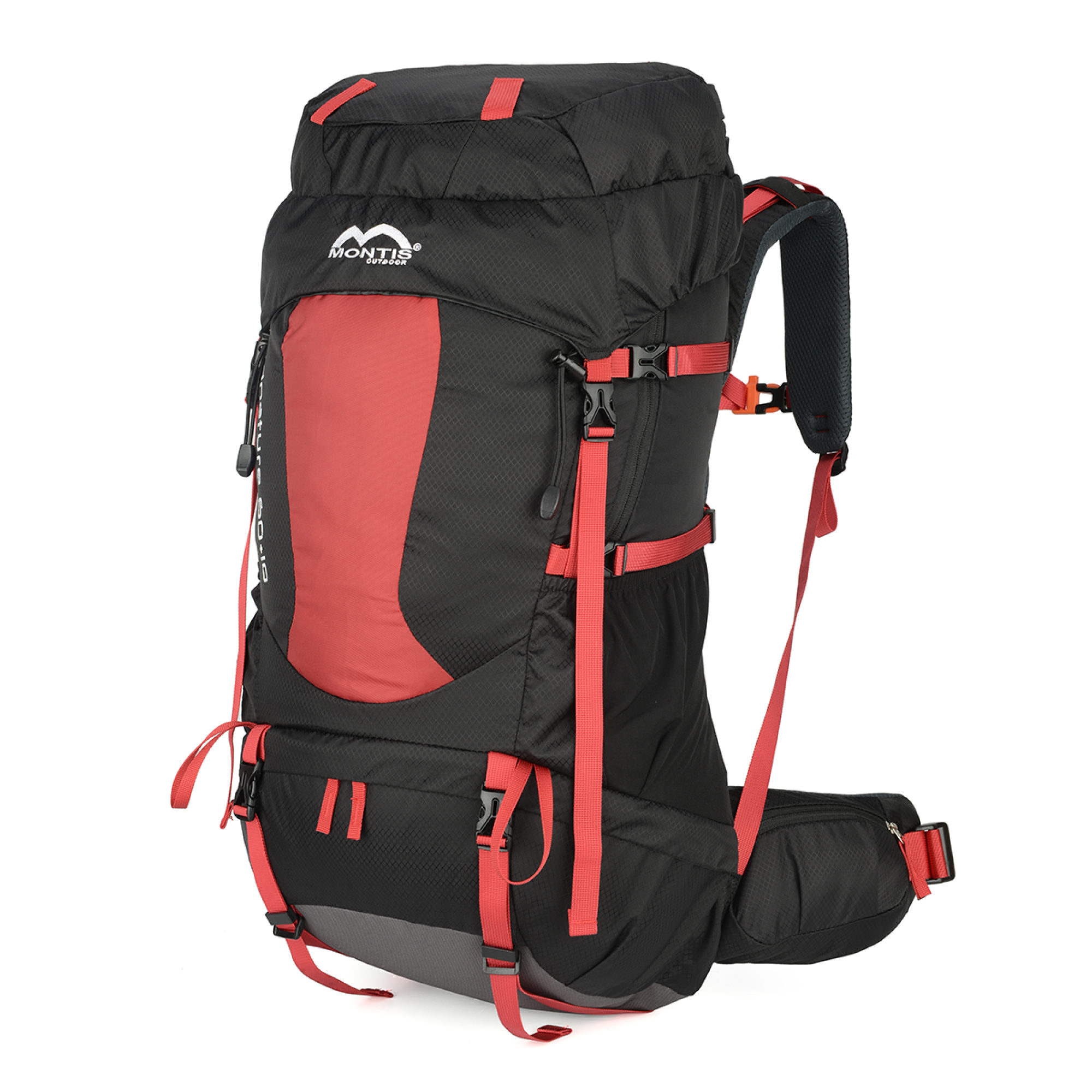 MONTIS WILDNATURE Trekkingrucksack 70L, Wanderrucksack, 60+10 Liter, Rot