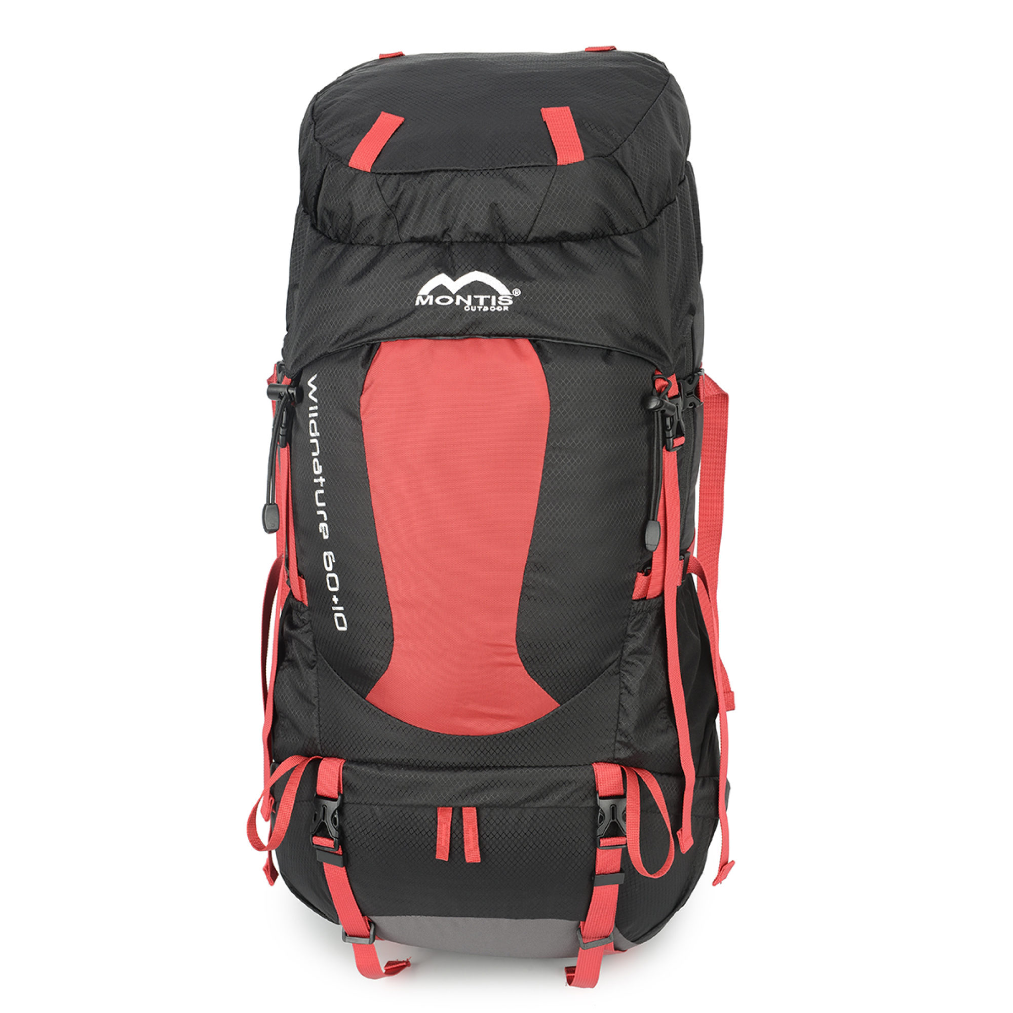 MONTIS WILDNATURE Trekkingrucksack 70L, Wanderrucksack, 60+10 Liter, Rot