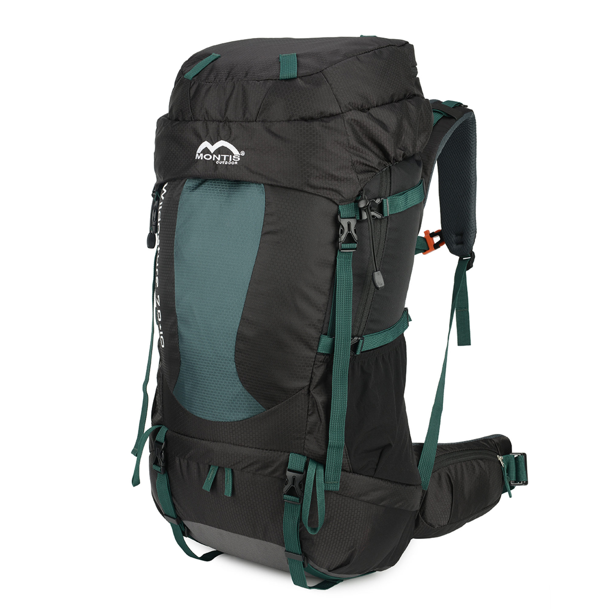 MONTIS WILDNATURE Trekkingrucksack 80L, Wanderrucksack, 70+10 Liter, Tannengrün