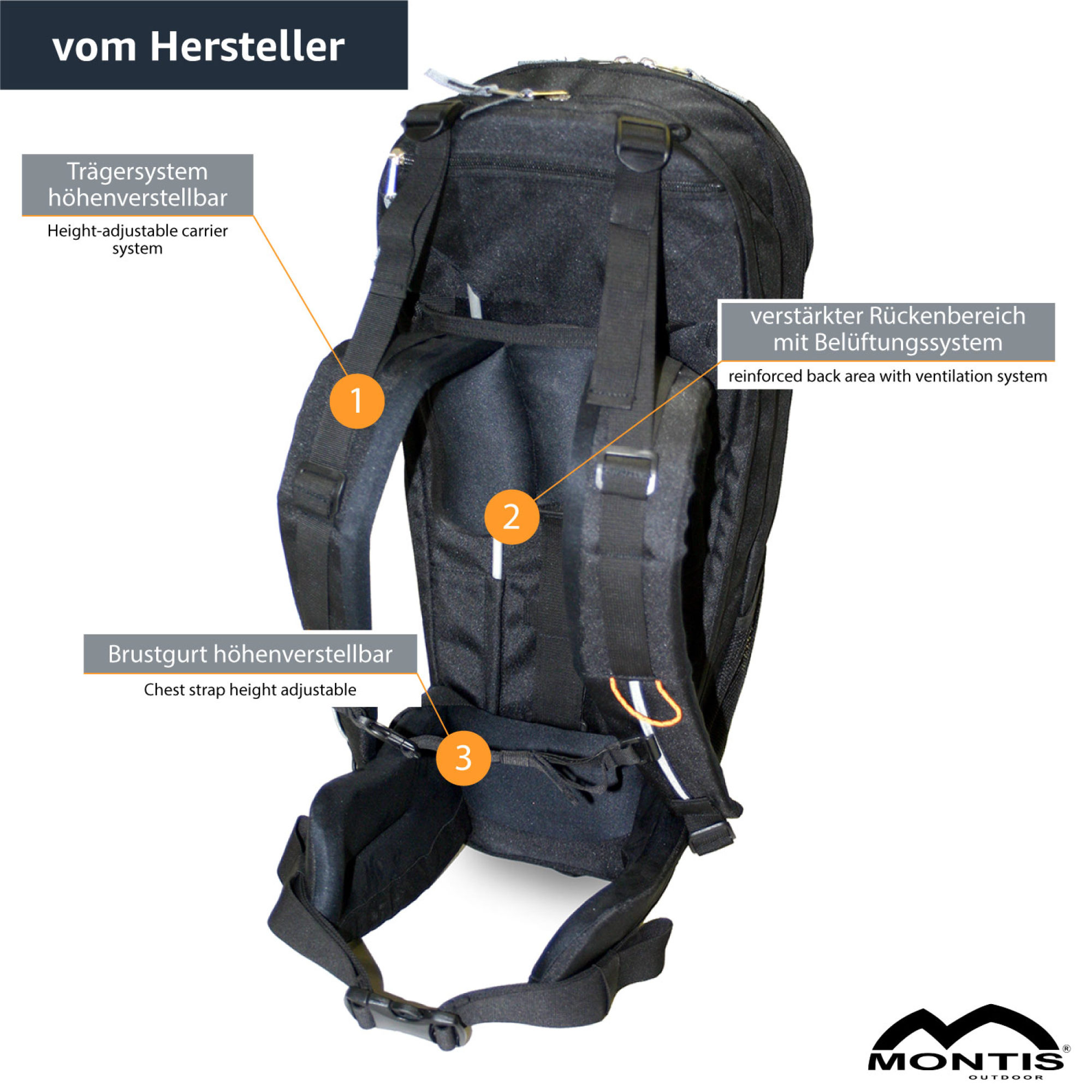 MONTIS WALK Rückentrage, Kindertrage, bis 15kg, schwarz