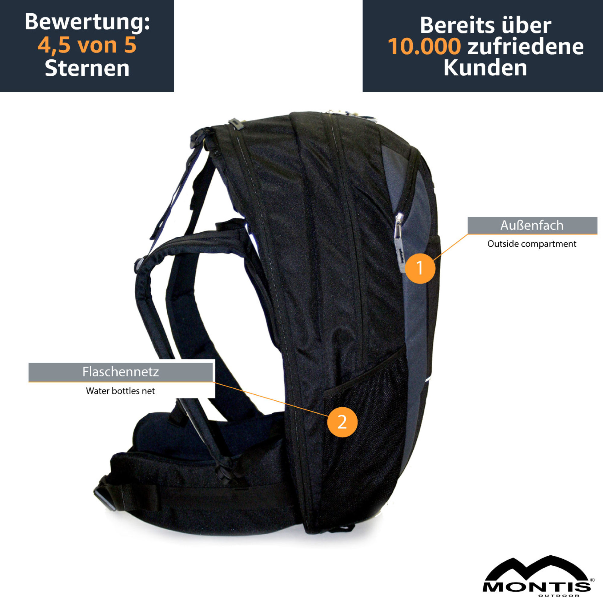 MONTIS WALK Rückentrage, Kindertrage, bis 15kg, schwarz