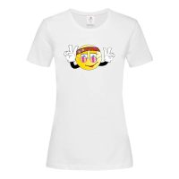 T-Shirt Emoji Hippie Damen – Violette Sonnenbrille Smiley Stirnband Victory