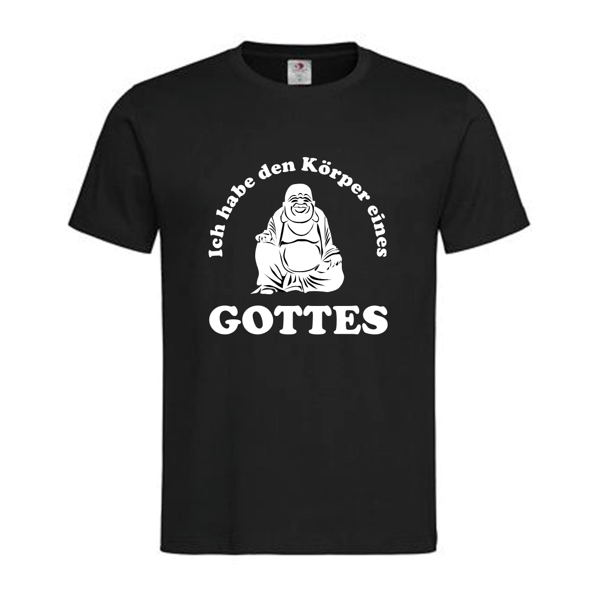 T-Shirt Spruch Körper Gottes – Ich habe den Körper eines Gottes – mit Buddha