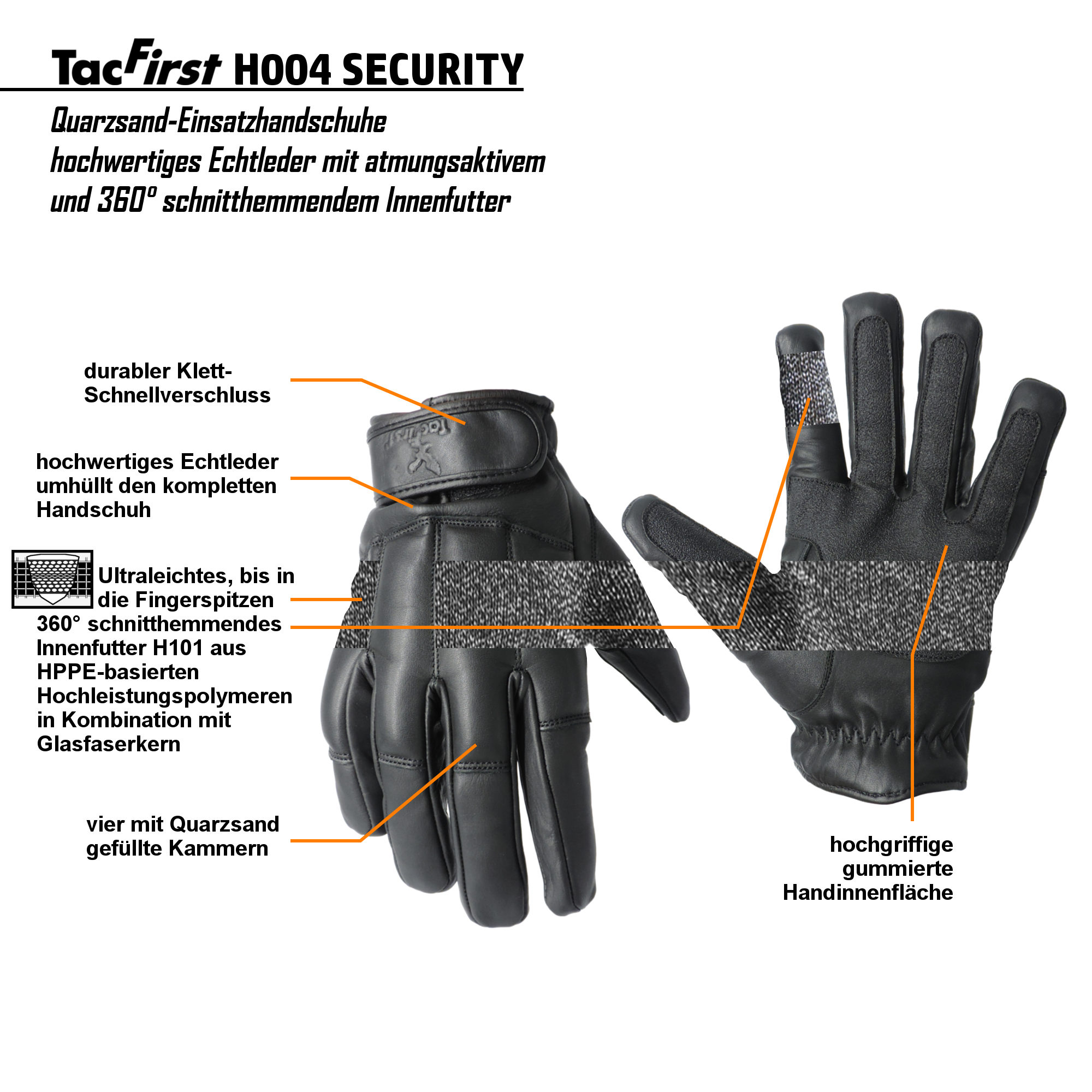 TacFirst® Einsatzhandschuhe H004 SECURITY Quarzsand schnitthemmend