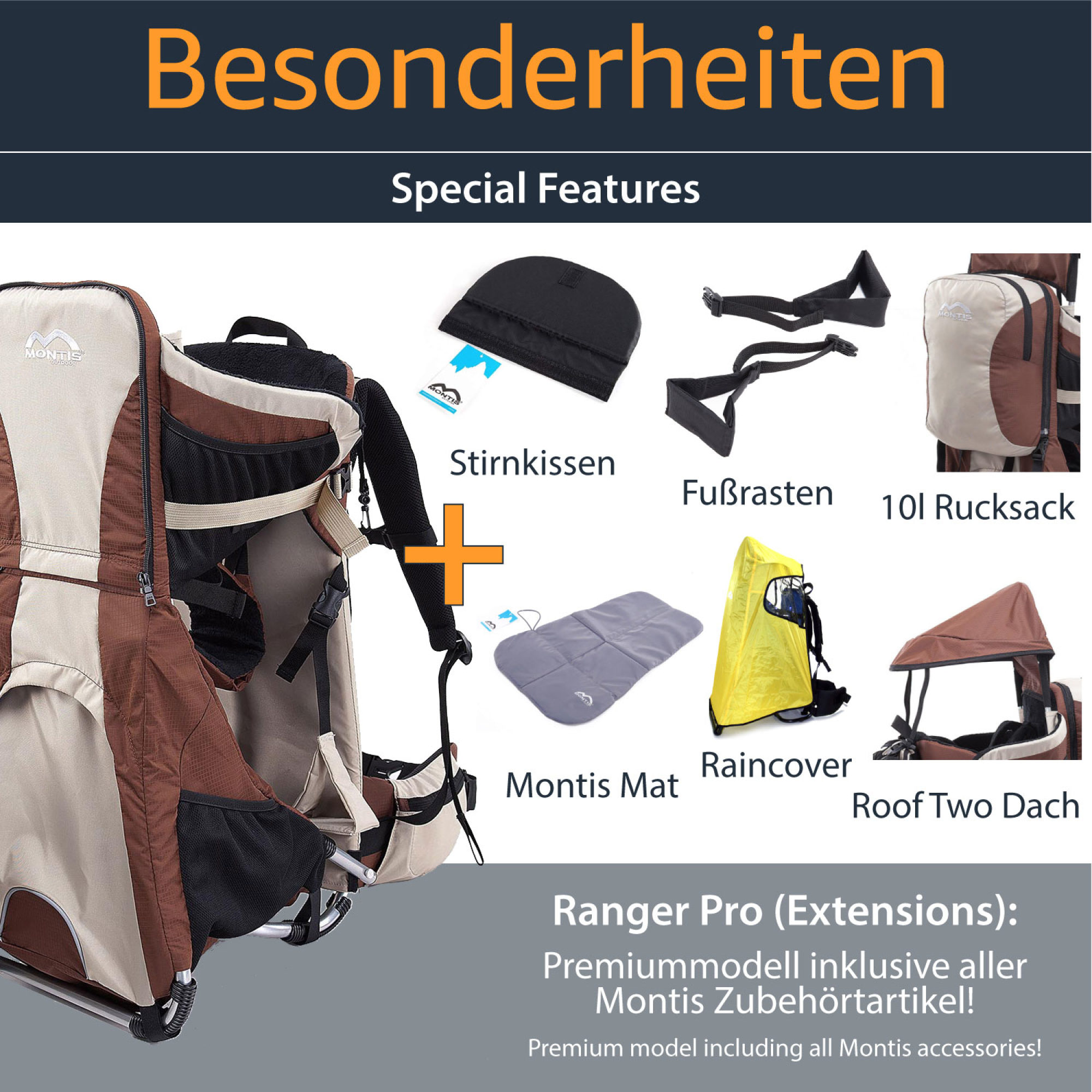 MONTIS RANGER PRO Rückentrage Premium, Kindertrage, bis 25kg, gelb – Bild 7