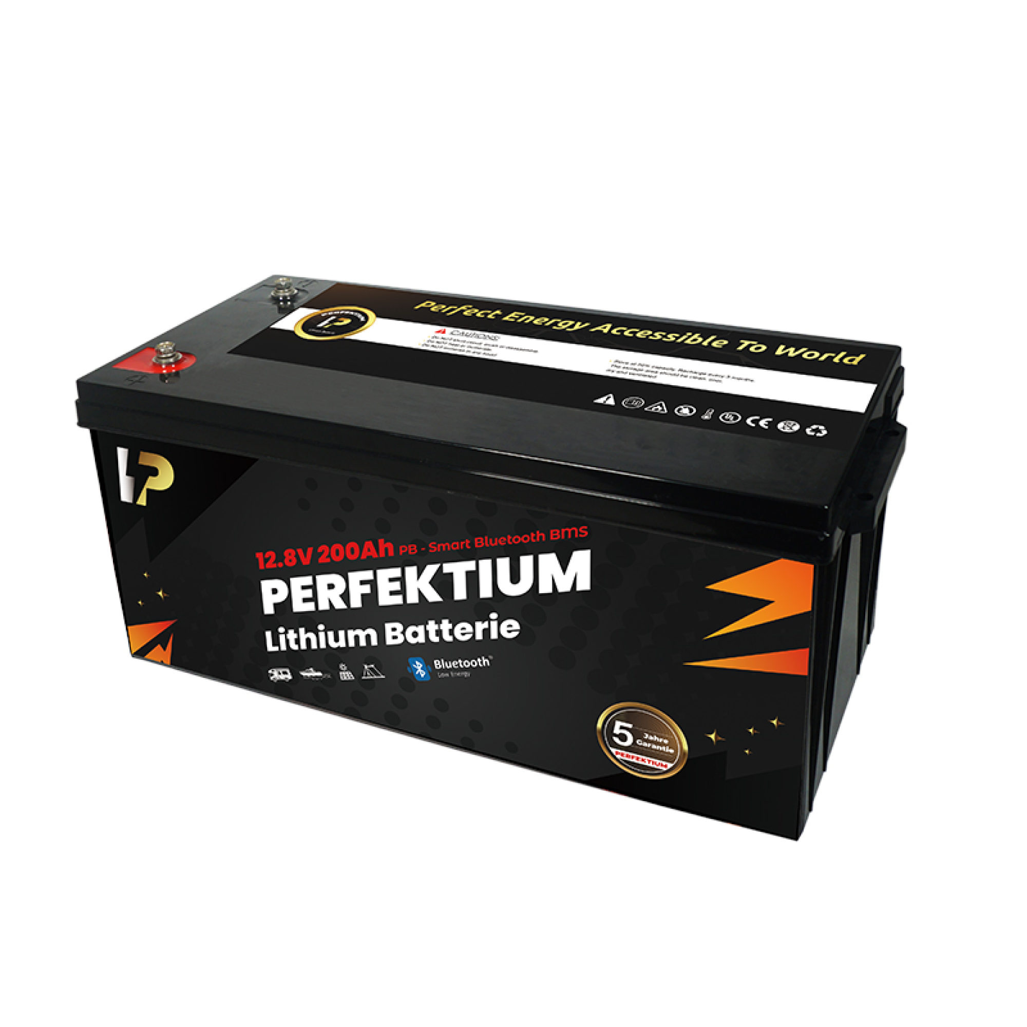 Perfektium LiFePO4 PB-12.8V 200Ah – Lithium Batterie Smart BMS mit Bluetooth – 5 Jahre Garantie