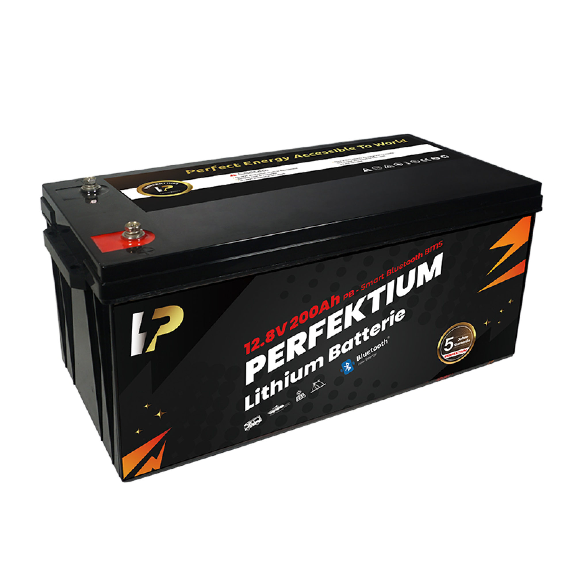 Perfektium LiFePO4 PB-12.8V 200Ah – Lithium Batterie Smart BMS mit Bluetooth – 5 Jahre Garantie