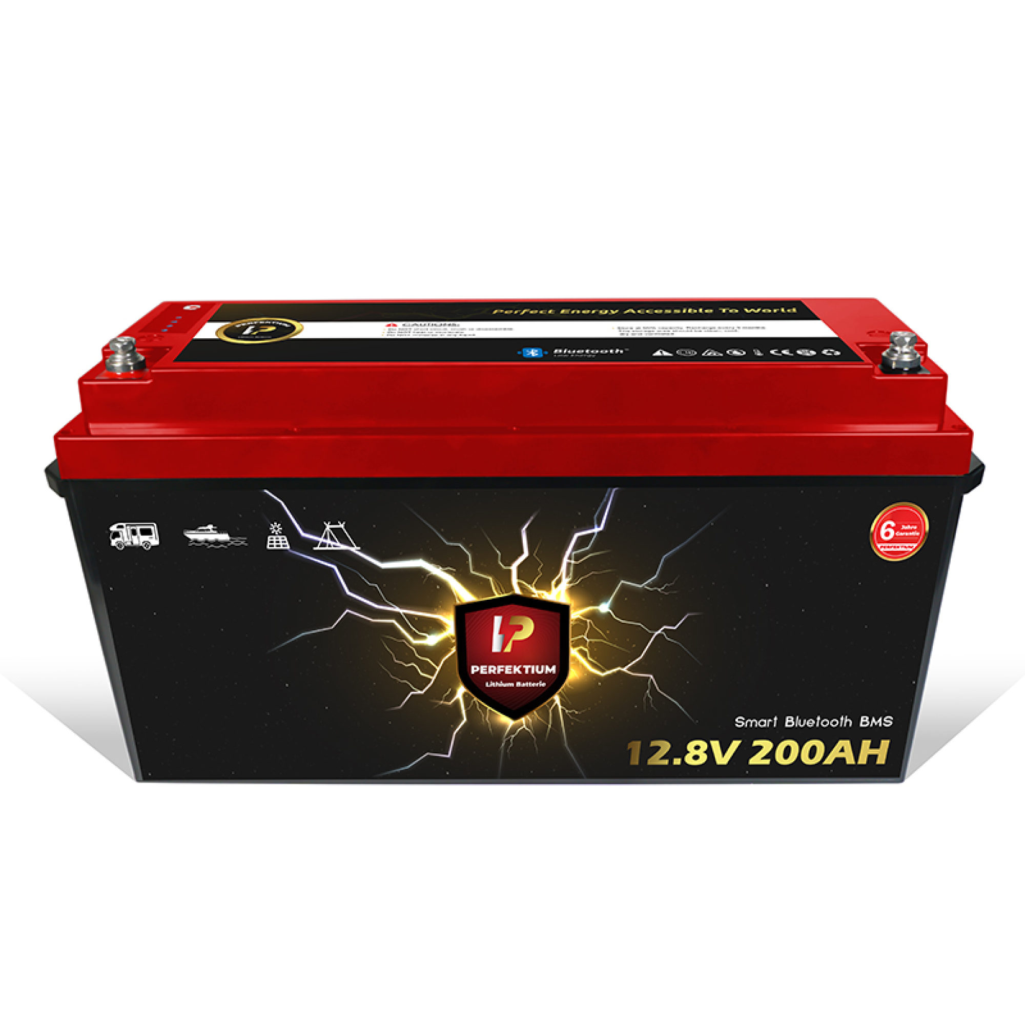 Perfektium LiFePO4 PF-12.8V 200Ah – Lithium Batterie Smart BMS mit Bluetooth – 6 Jahre Garantie