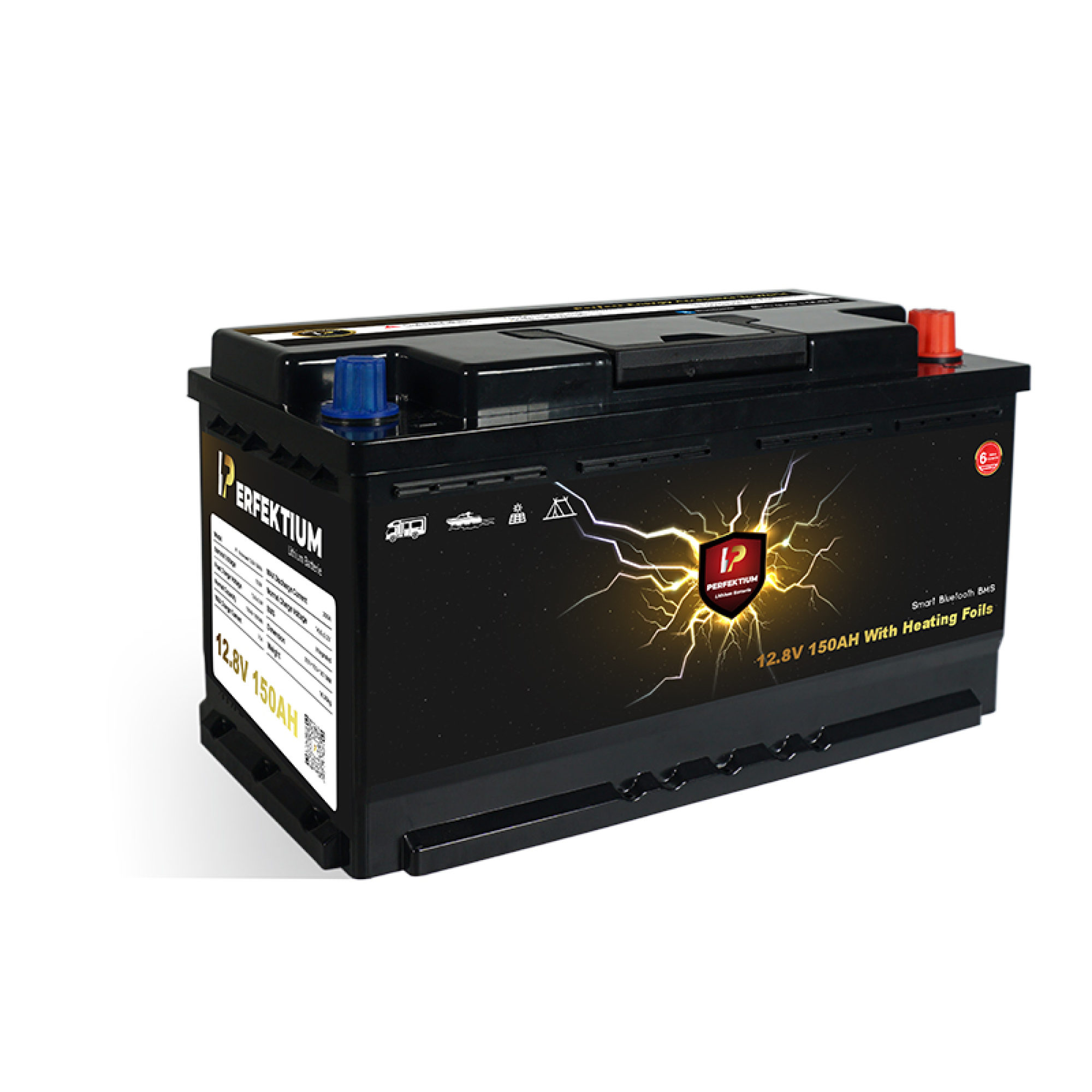 Perfektium LiFePO4 PF-Untersitz-12.8V 150Ah – Lithium Batterie Smart BMS mit Bluetooth und Heizung – 6 Jahre Garantie