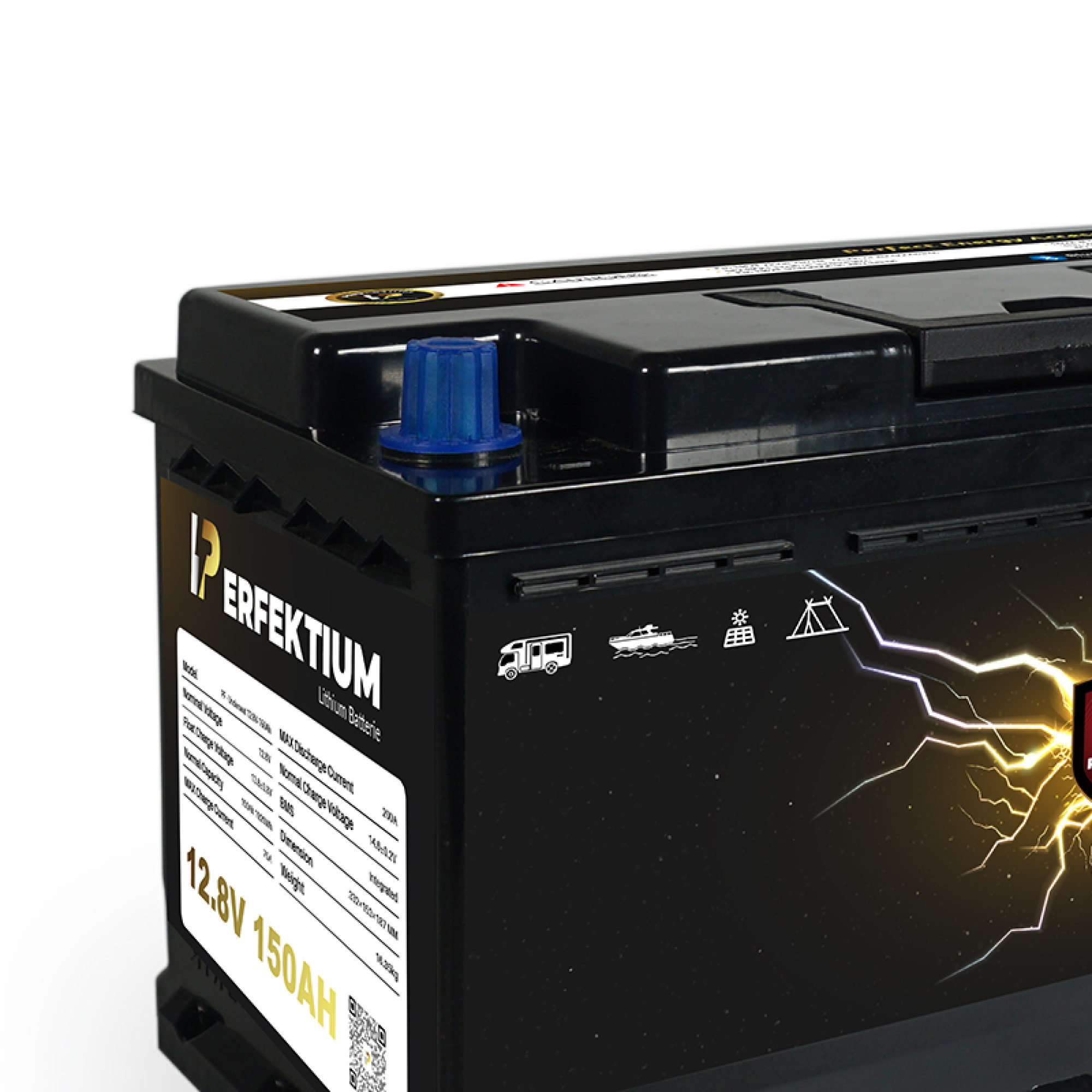 Perfektium LiFePO4 PF-Untersitz-12.8V 150Ah – Lithium Batterie Smart BMS mit Bluetooth und Heizung – 6 Jahre Garantie