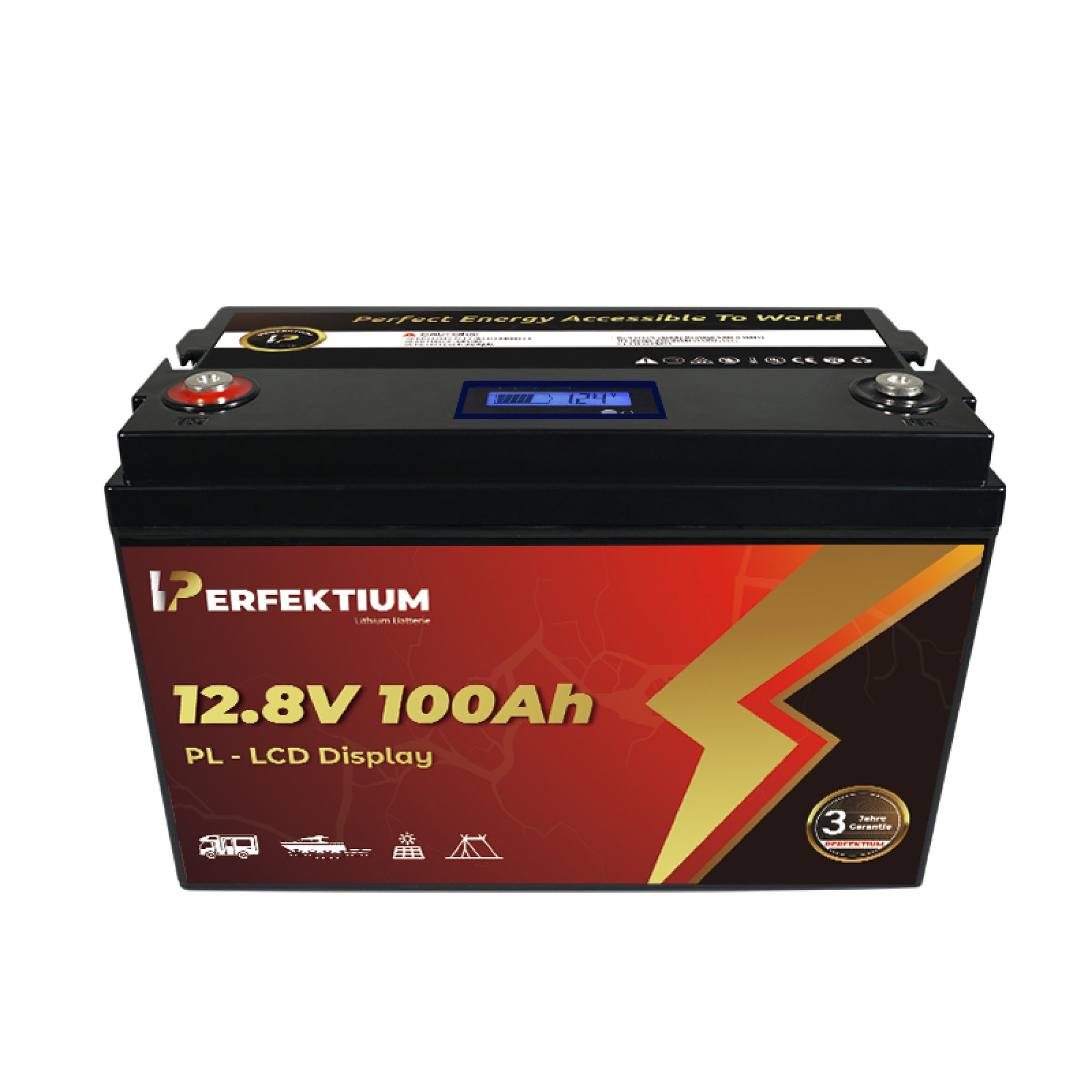 Perfektium LiFePO4 PL-12.8V 100Ah – Lithium Batterie Smart BMS mit LCD – 3 Jahre Garantie