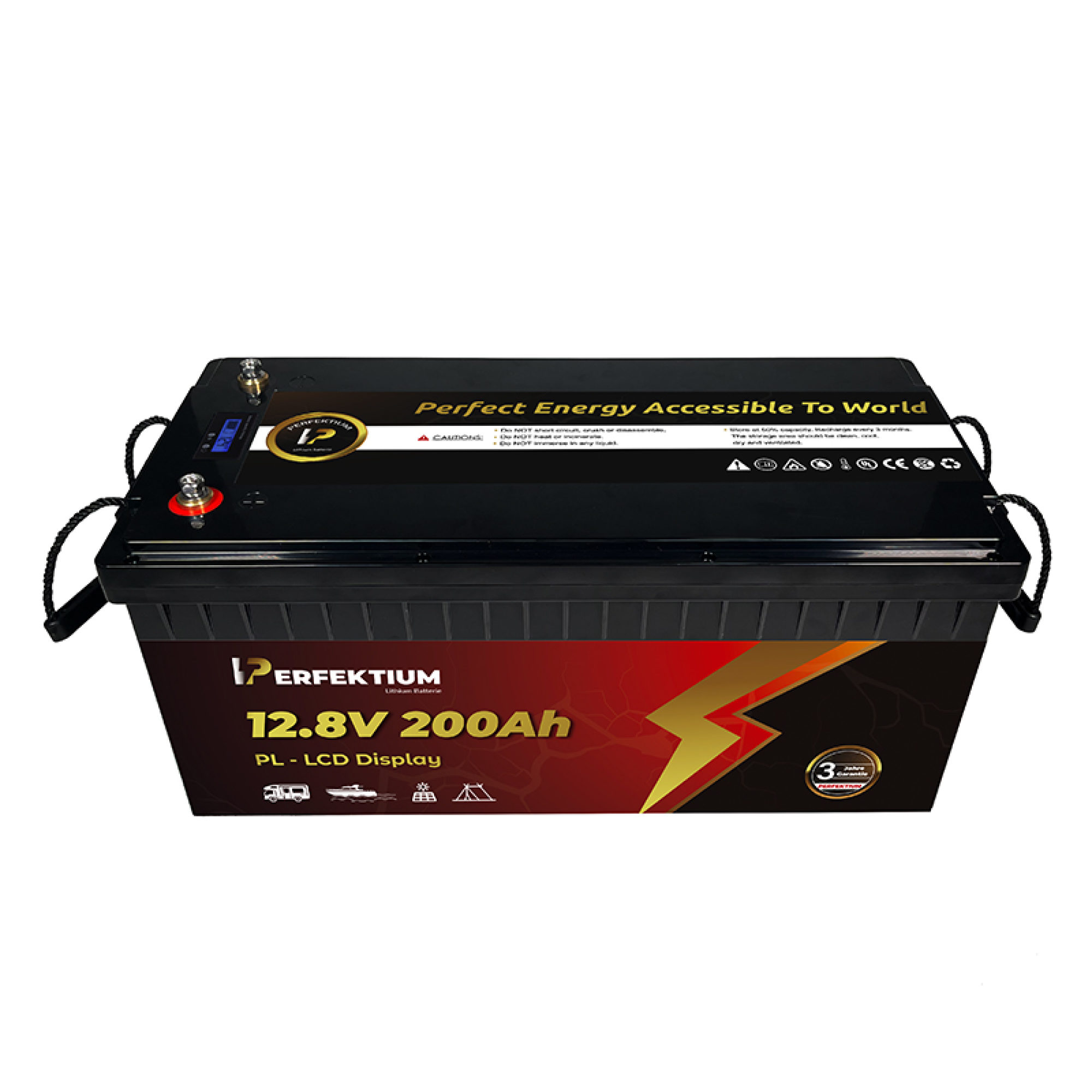 Perfektium LiFePO4 PL-12.8V 200Ah – Lithium Batterie Smart BMS mit LCD – 3 Jahre Garantie