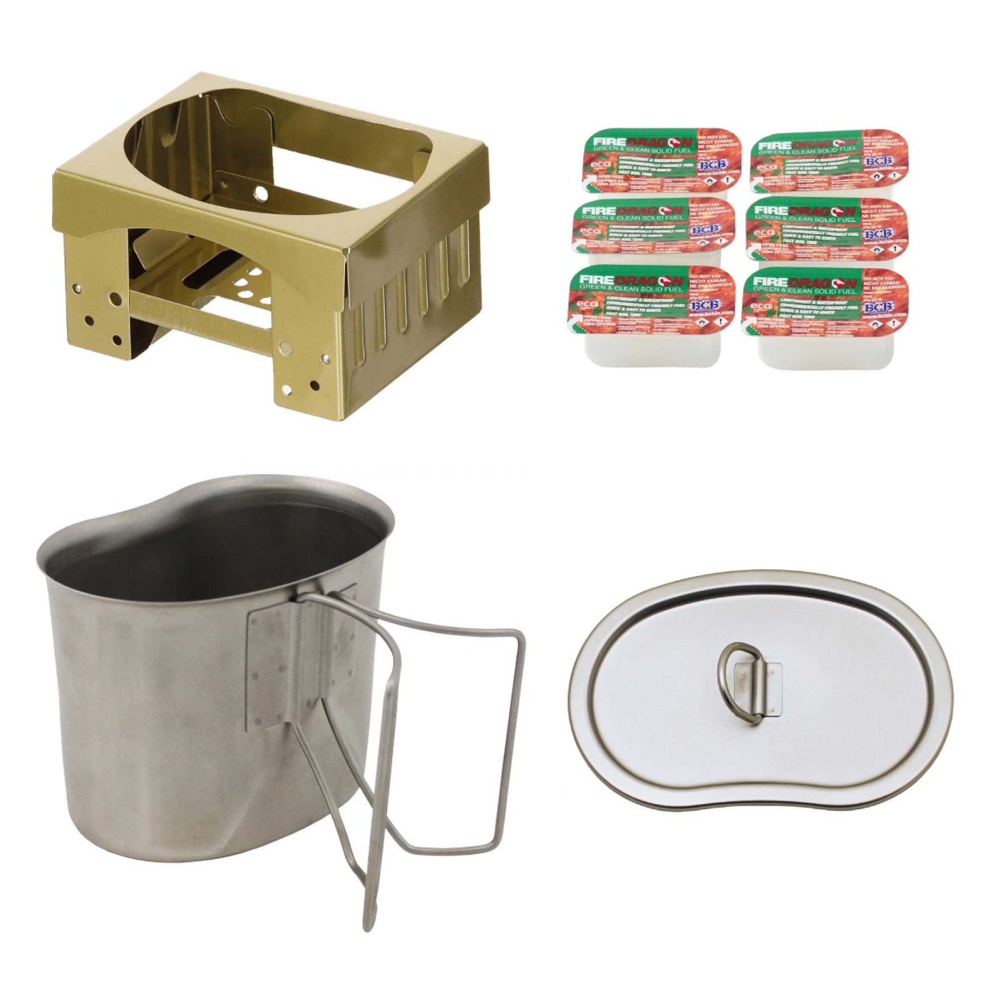 Outdoor Hot Water Set – 4-teilig, 10% Rabatt – Klappkocher + Brennstoff + Becher + Deckel