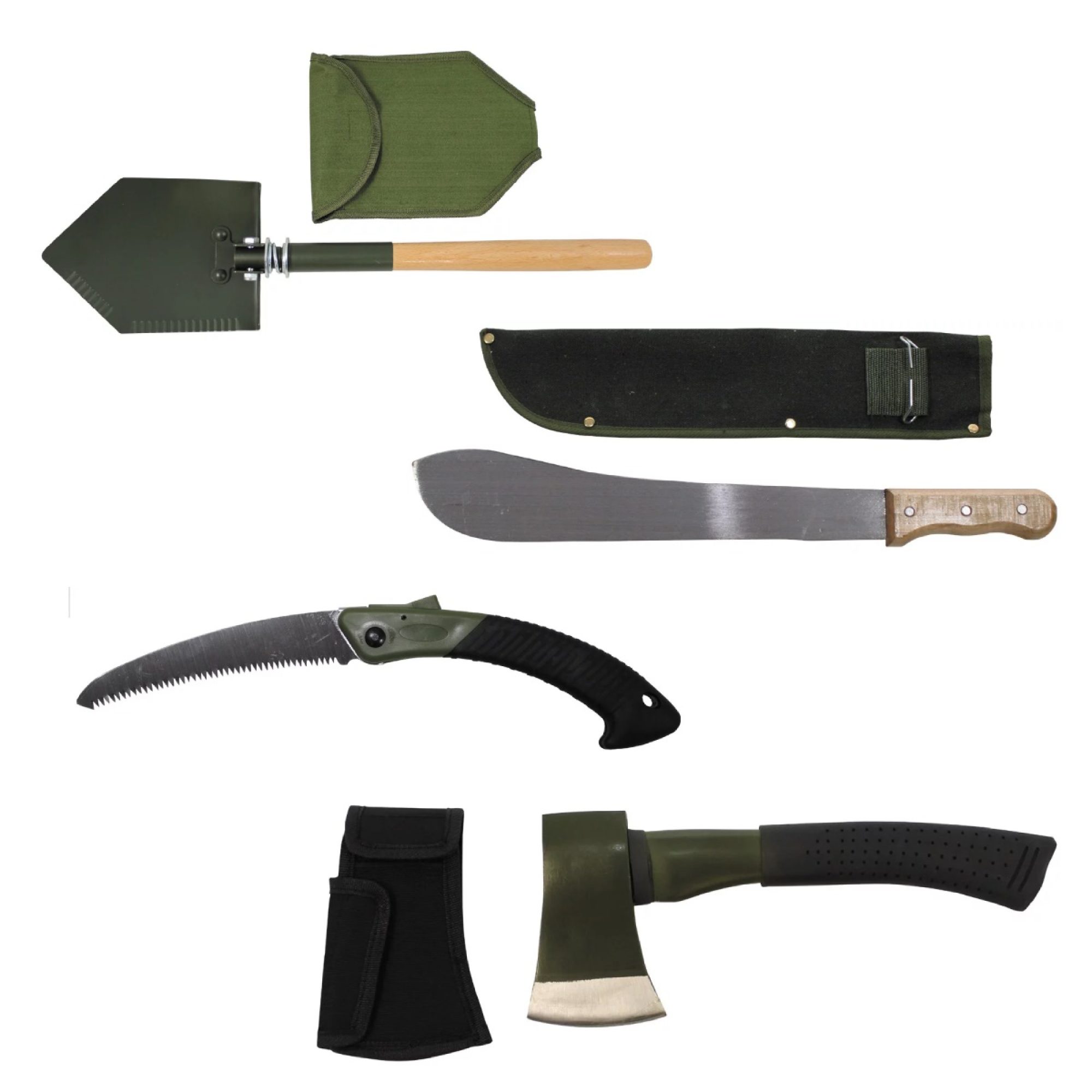 Outdoor Werkzeug Set 4-teilig, 10% Rabatt – Klappspaten + Machete + Klappsäge + Axt