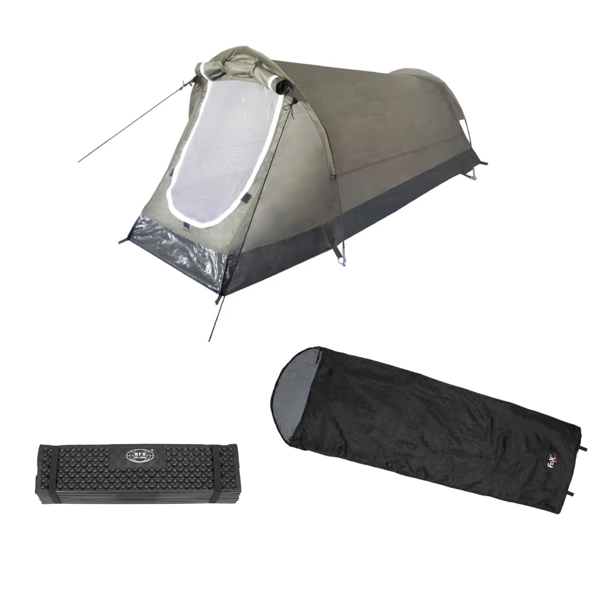 Zeltset Sommer 1 Person – 10% Rabatt, Zelt + Schlafsack + Unterlagsmatte