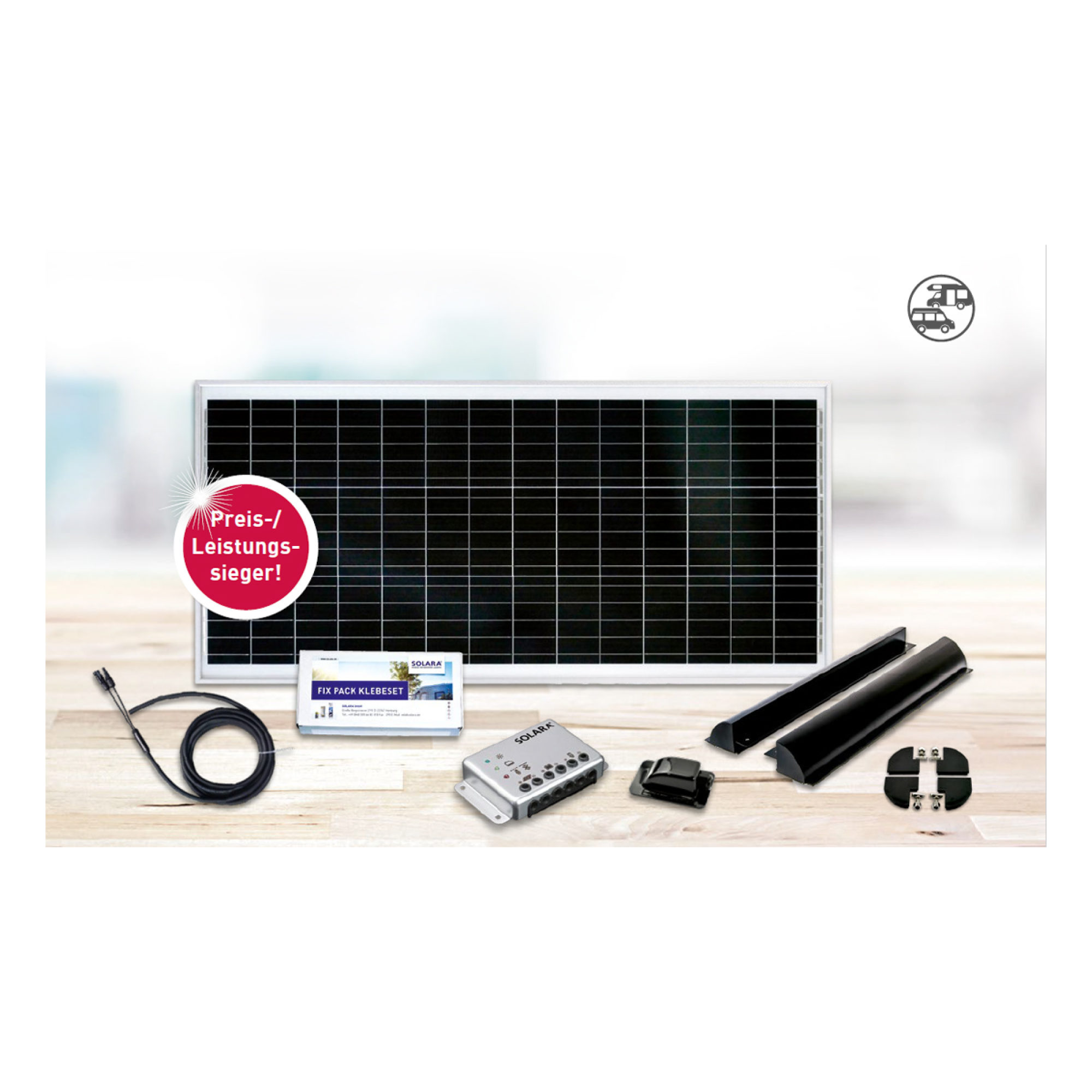 Solarset Wohnmobil Profi 110W/220W, Preis-/Leistungssieger, geprüfte Qualität aus Deutschland