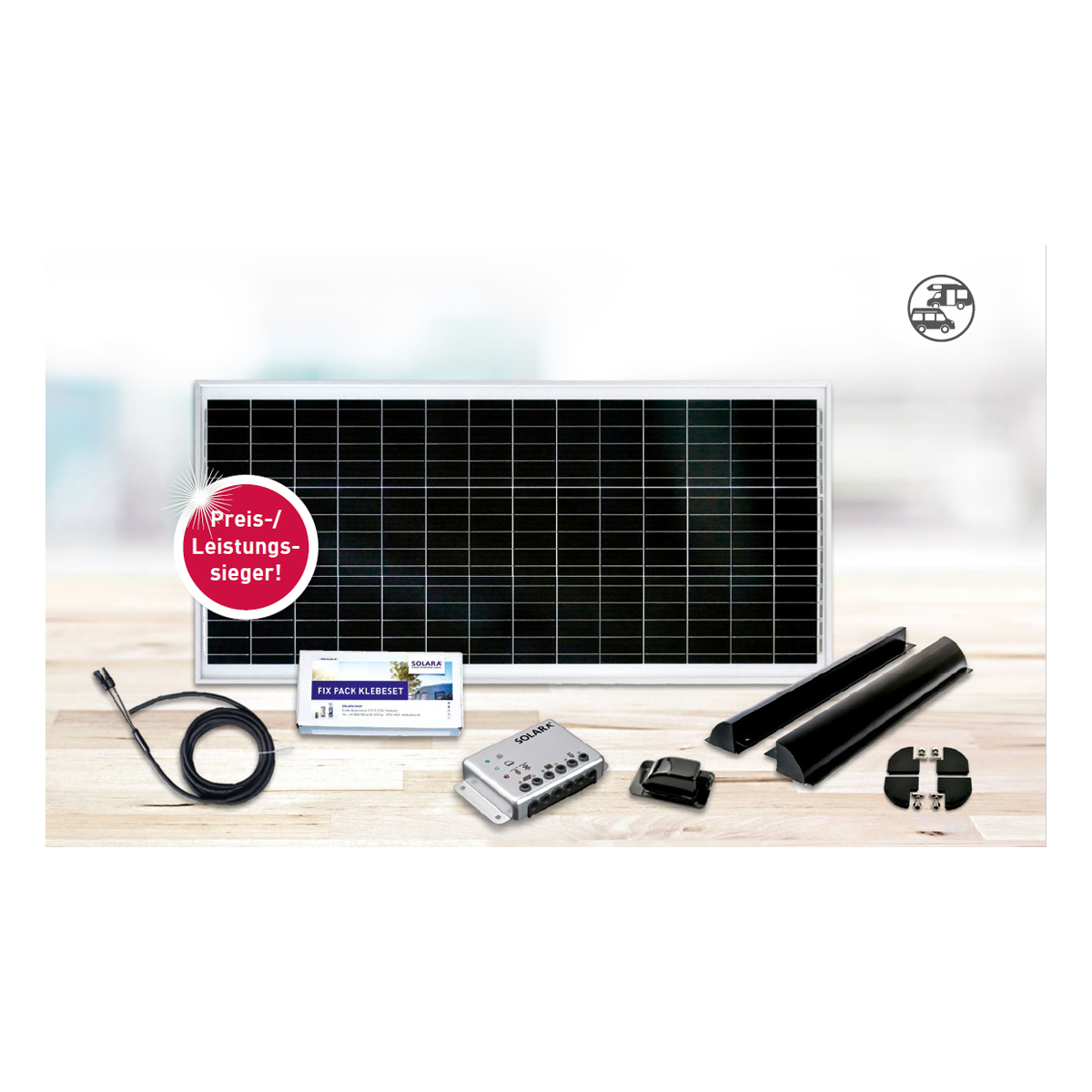 Solarset Wohnmobil Profi 110W/220W, Preis-/Leistungssieger, geprüfte Qualität aus Deutschland