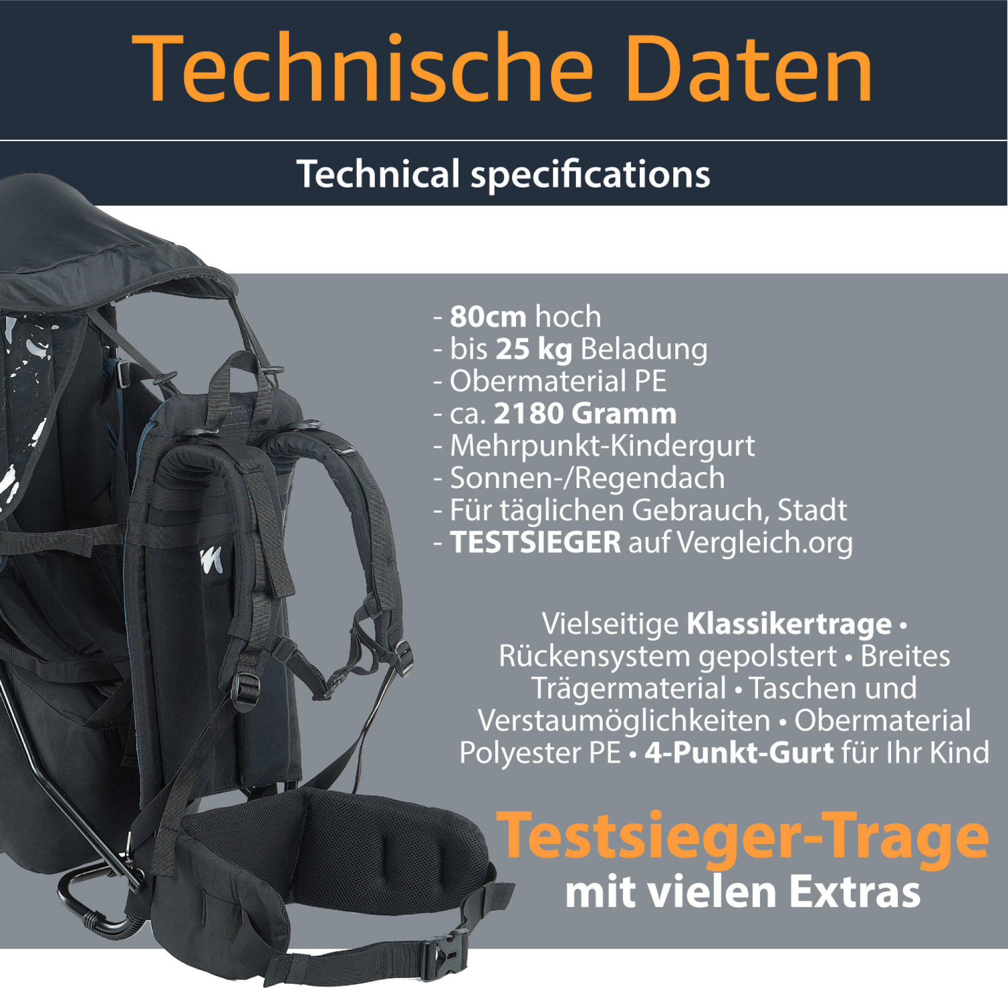 MONTIS MOVE Rückentrage Kindertrage, Navyblau, bis 25kg, ca. 2,2kg – Bild 3