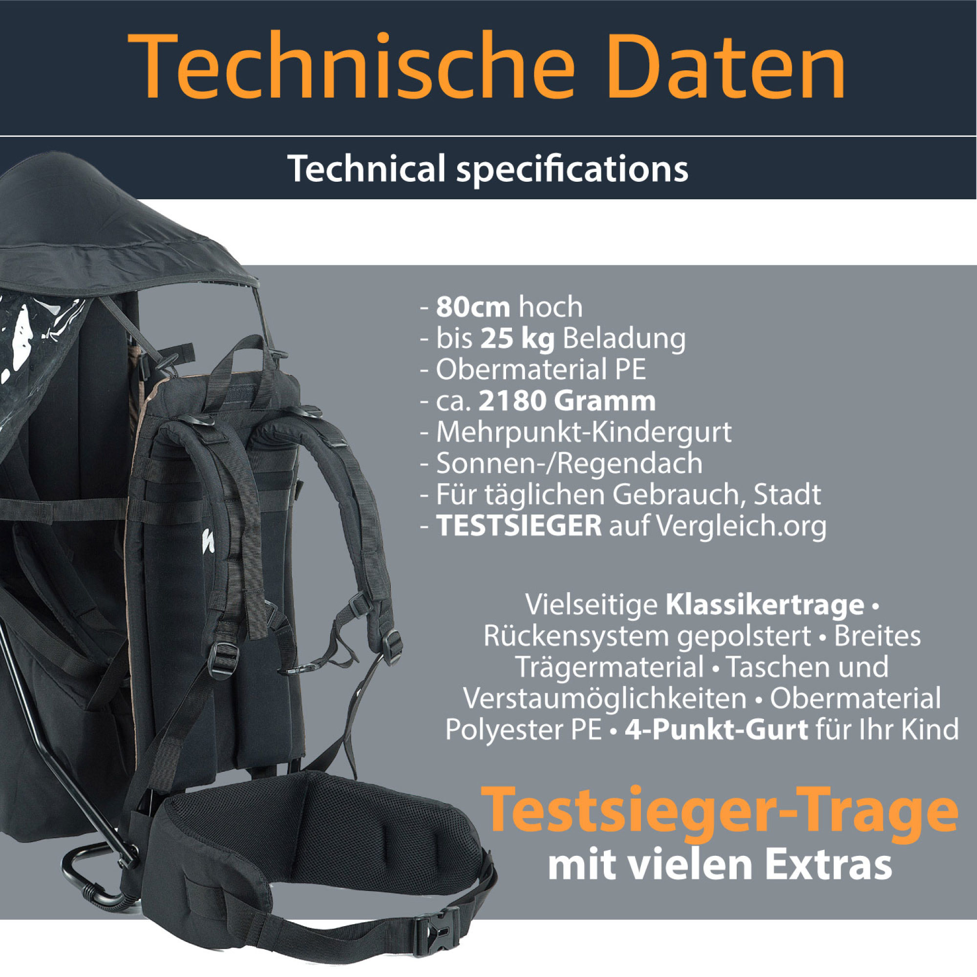MONTIS MOVE Rückentrage Kindertrage, Braun, bis 25kg, ca. 2,2kg – Bild 3