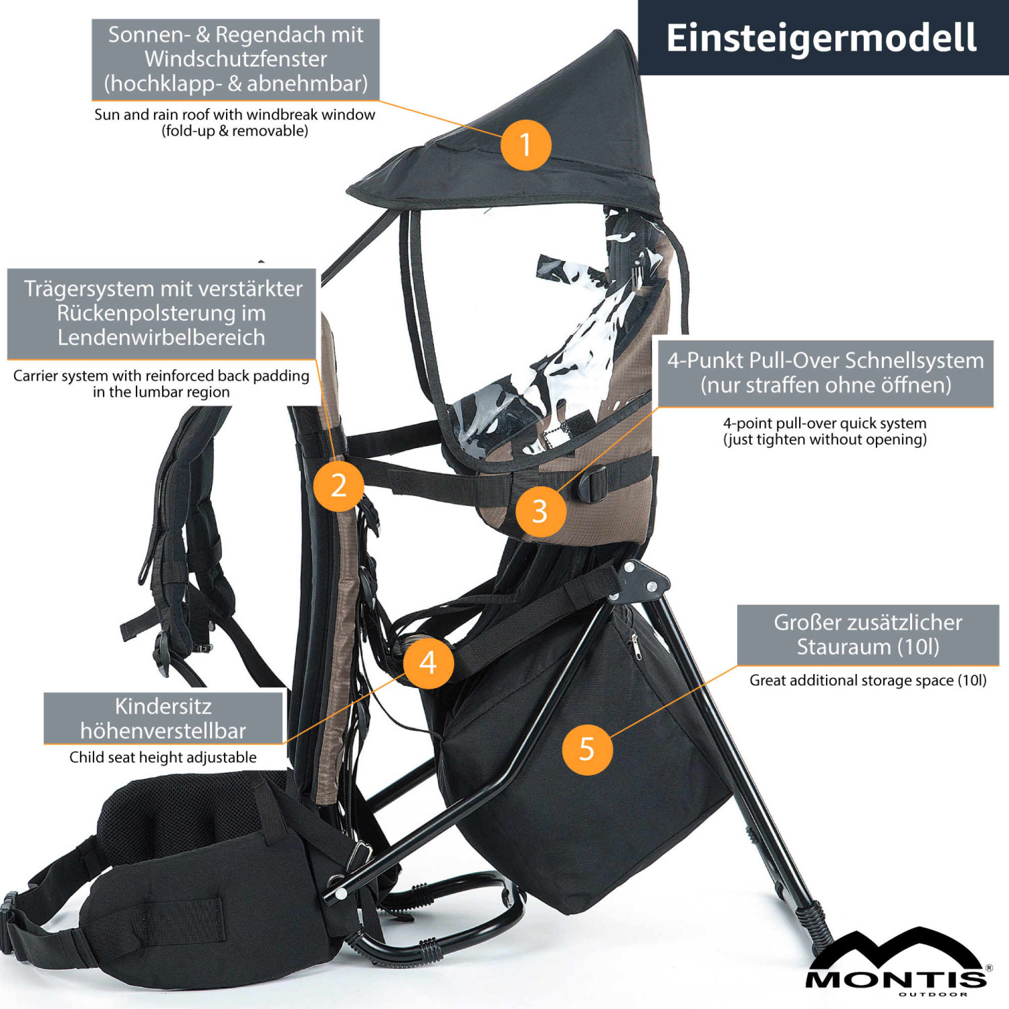 MONTIS MOVE Rückentrage Kindertrage, Braun, bis 25kg, ca. 2,2kg – Bild 4