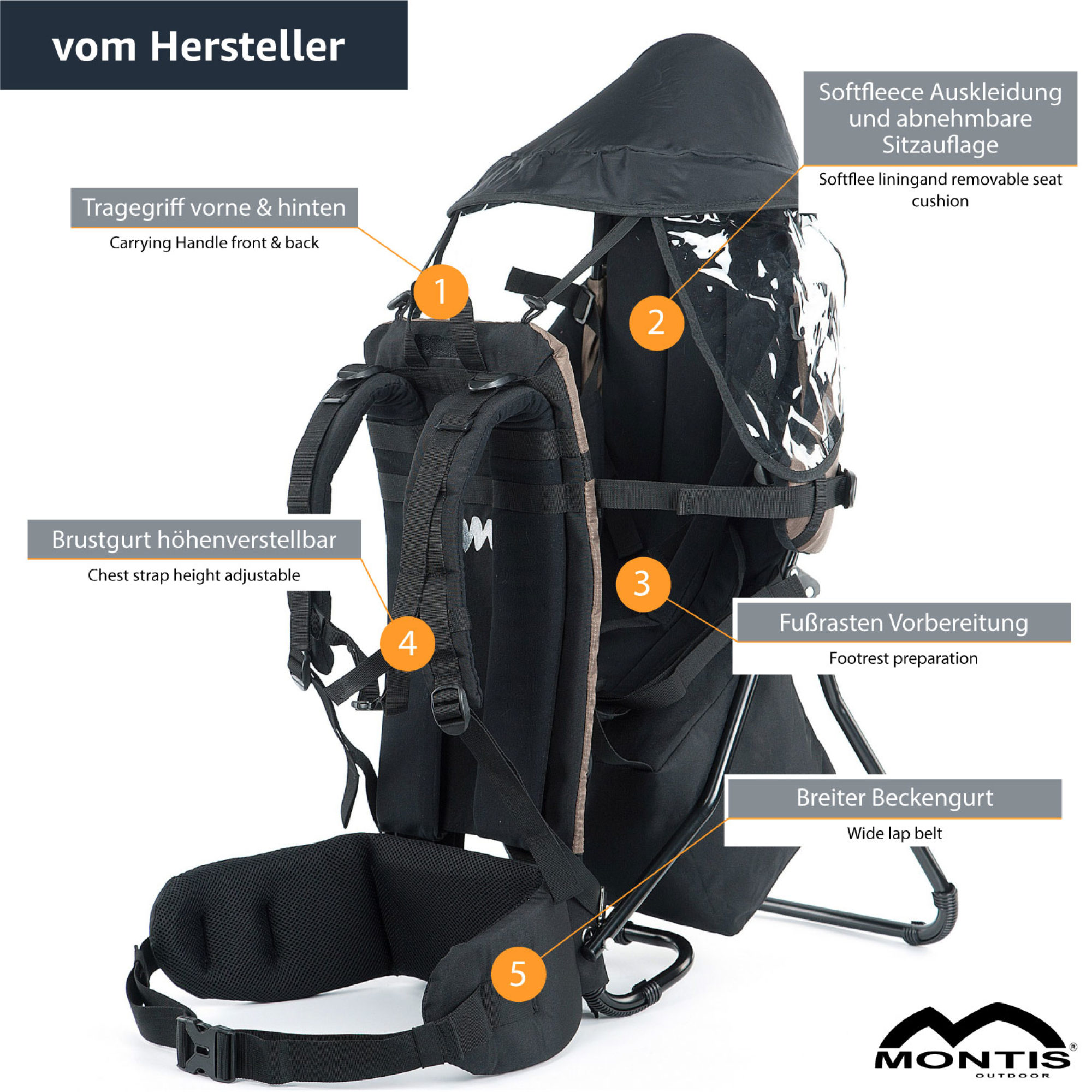 MONTIS MOVE Rückentrage Kindertrage, Braun, bis 25kg, ca. 2,2kg – Bild 5