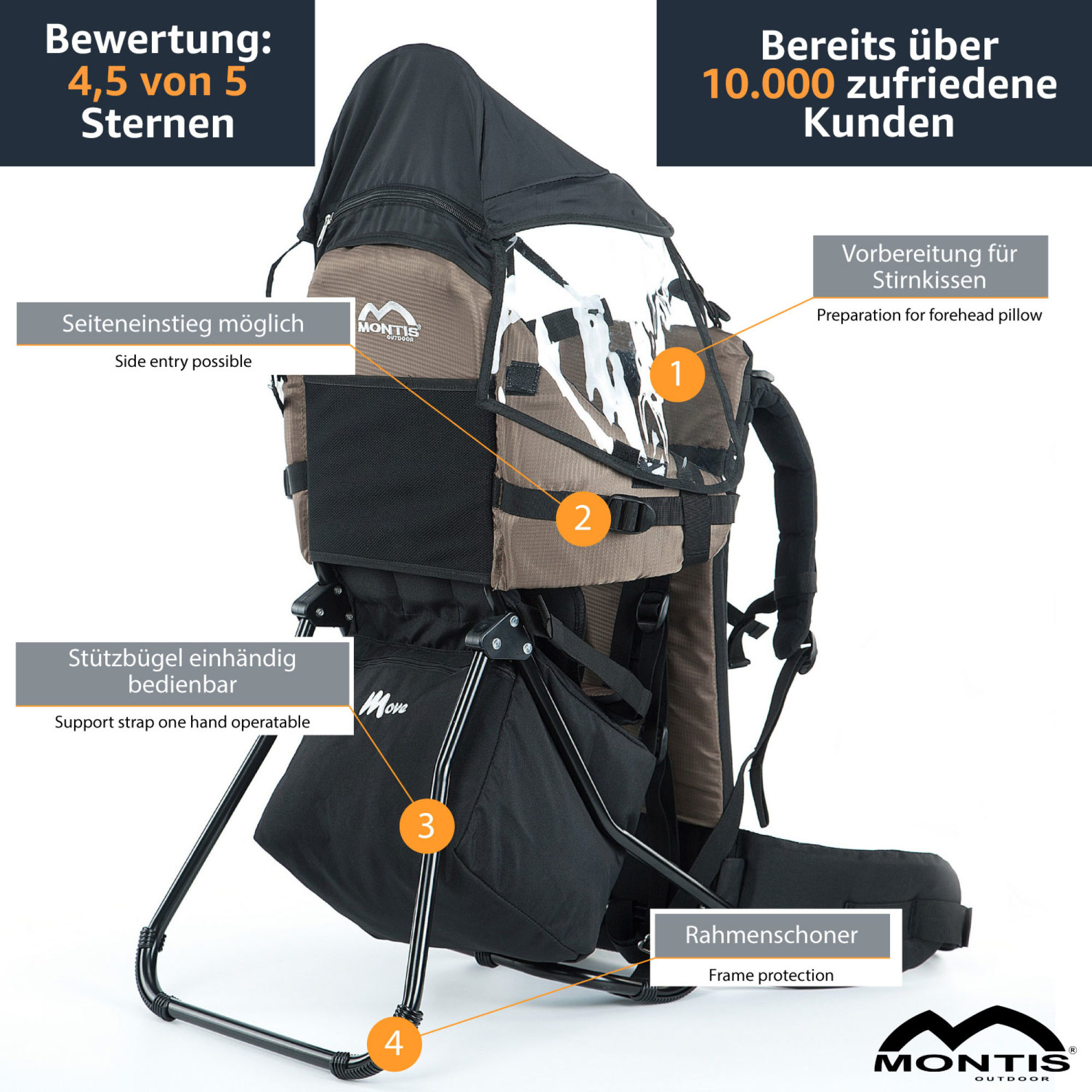 MONTIS MOVE Rückentrage Kindertrage, Braun, bis 25kg, ca. 2,2kg – Bild 6