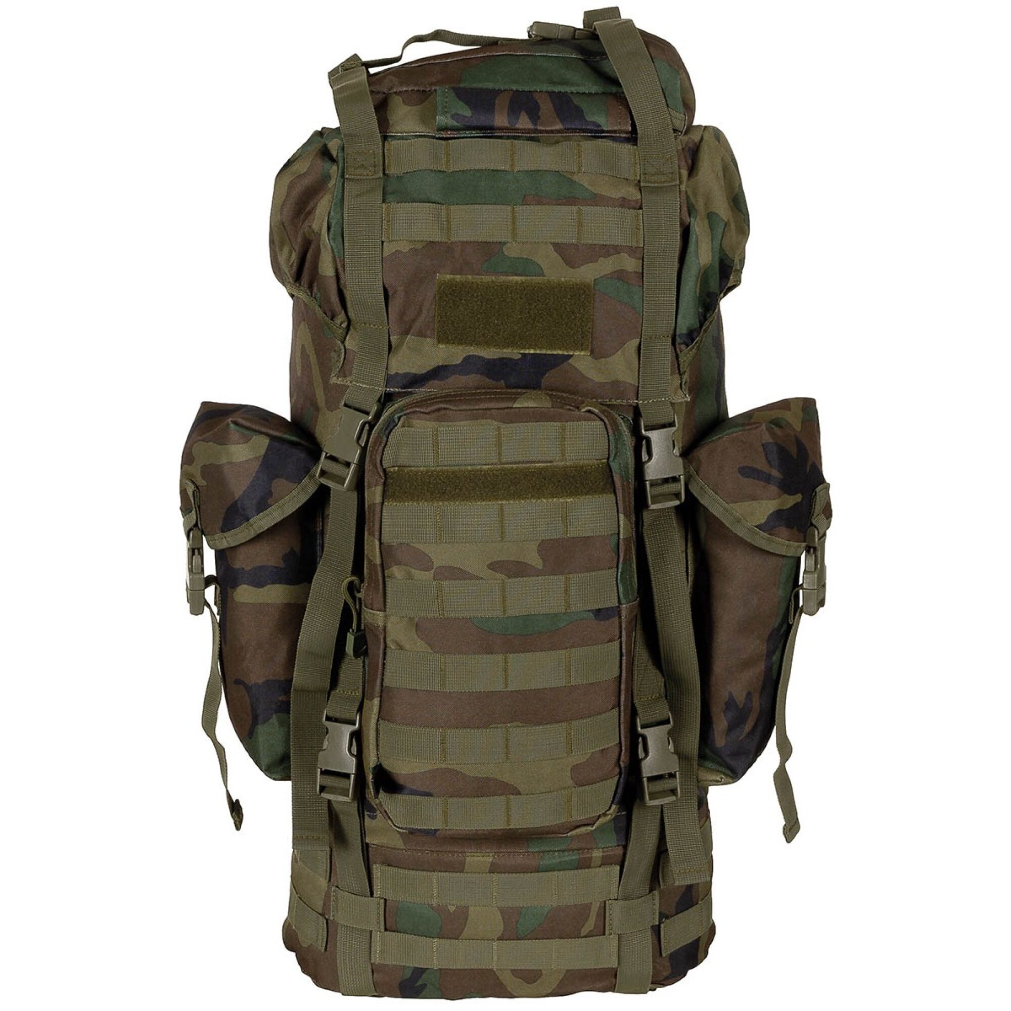 BW Kampfrucksack,  „MOLLE“, 65 l,  Alu-Ausst.,  woodland