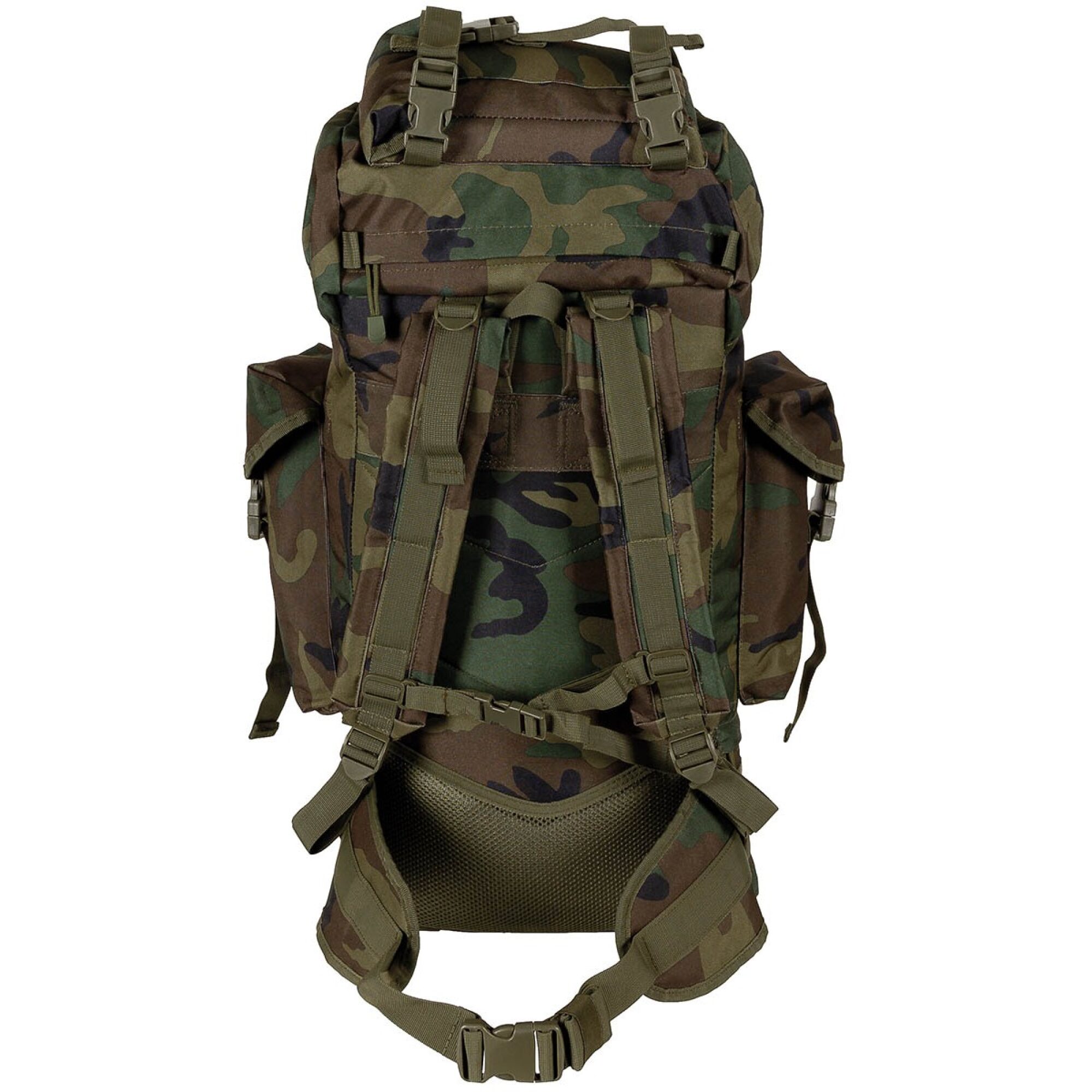 BW Kampfrucksack,  „MOLLE“, 65 l,  Alu-Ausst.,  woodland