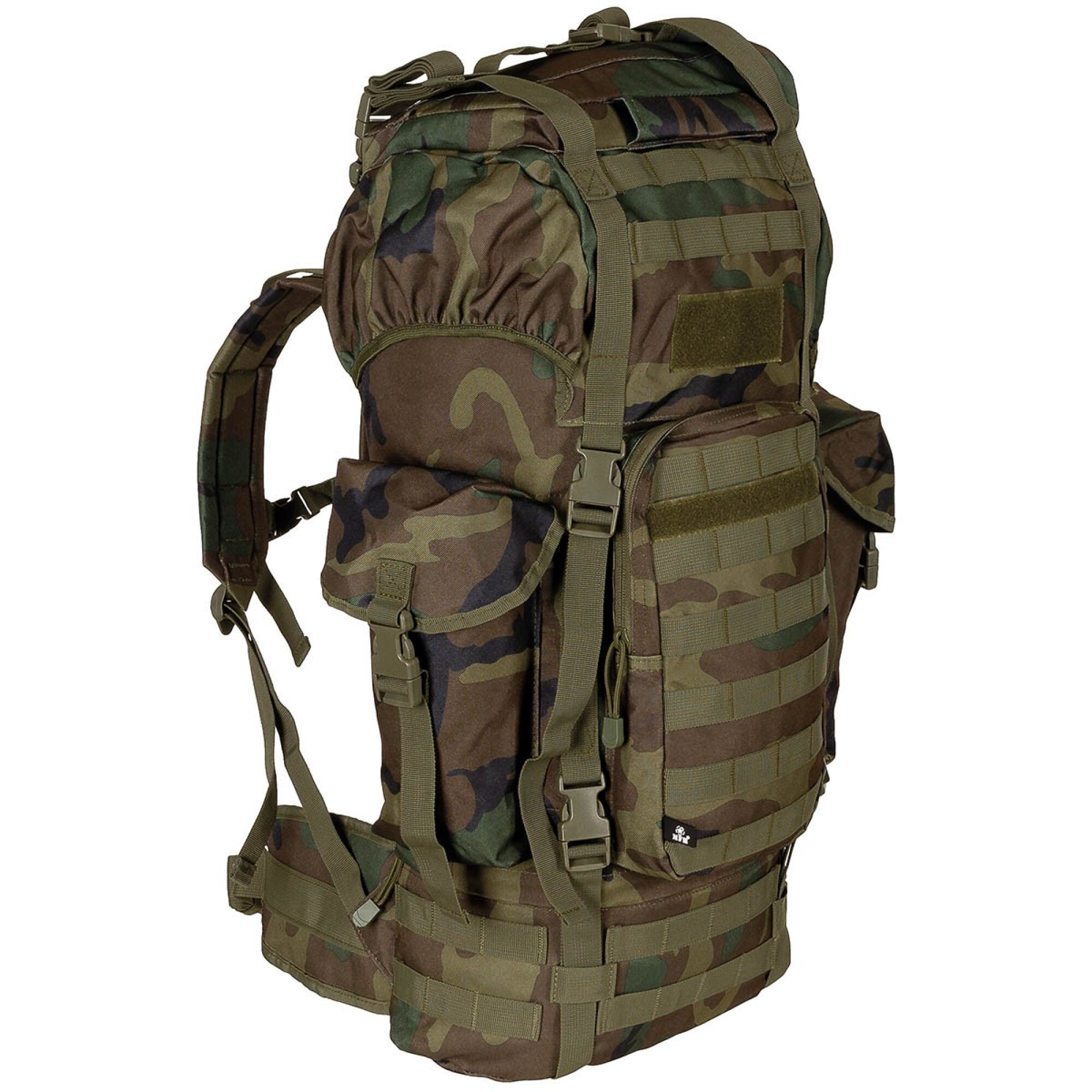 BW Kampfrucksack,  „MOLLE“, 65 l,  Alu-Ausst.,  woodland